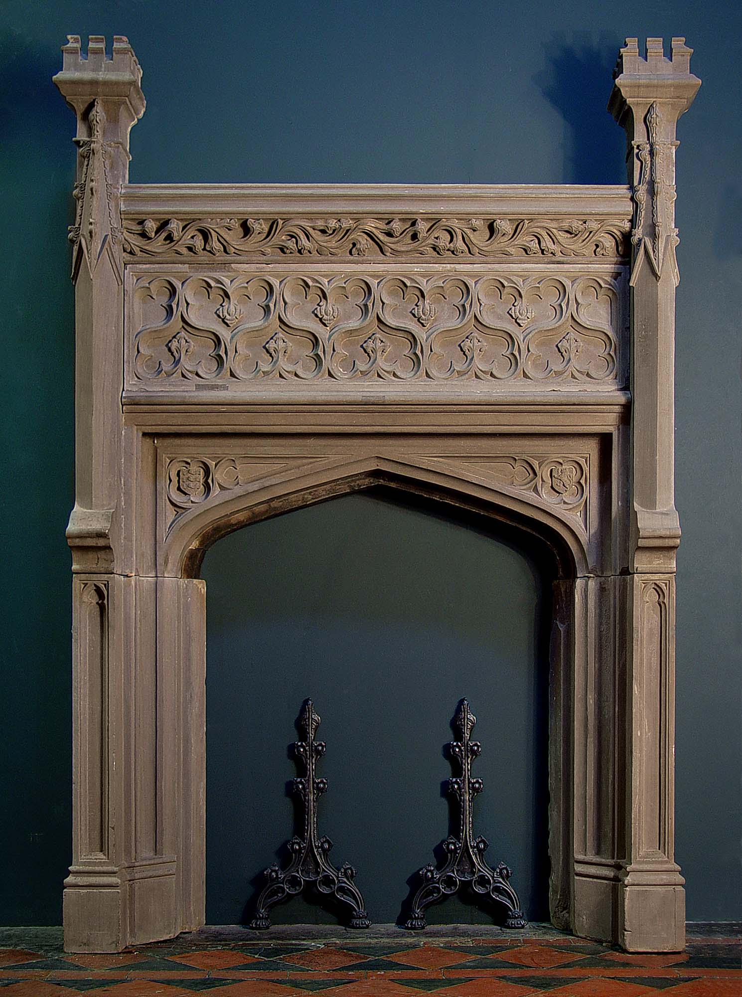 A Tall Antique Italian Renaissance Oak Fireplace Mantel