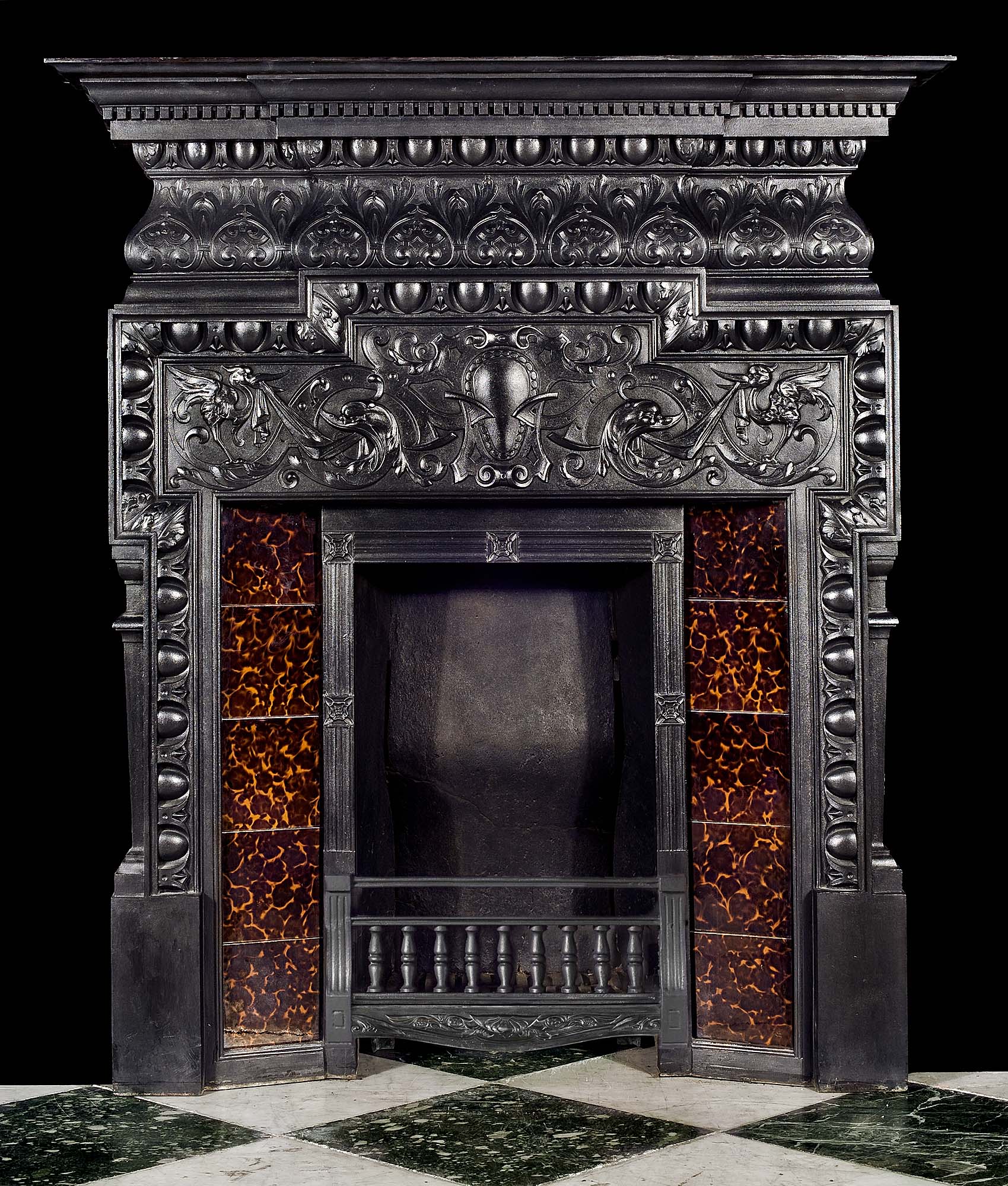 ANTIQUE CAST IRON GEORGIAN RENAISSANCE FIREPLACE MANTEL