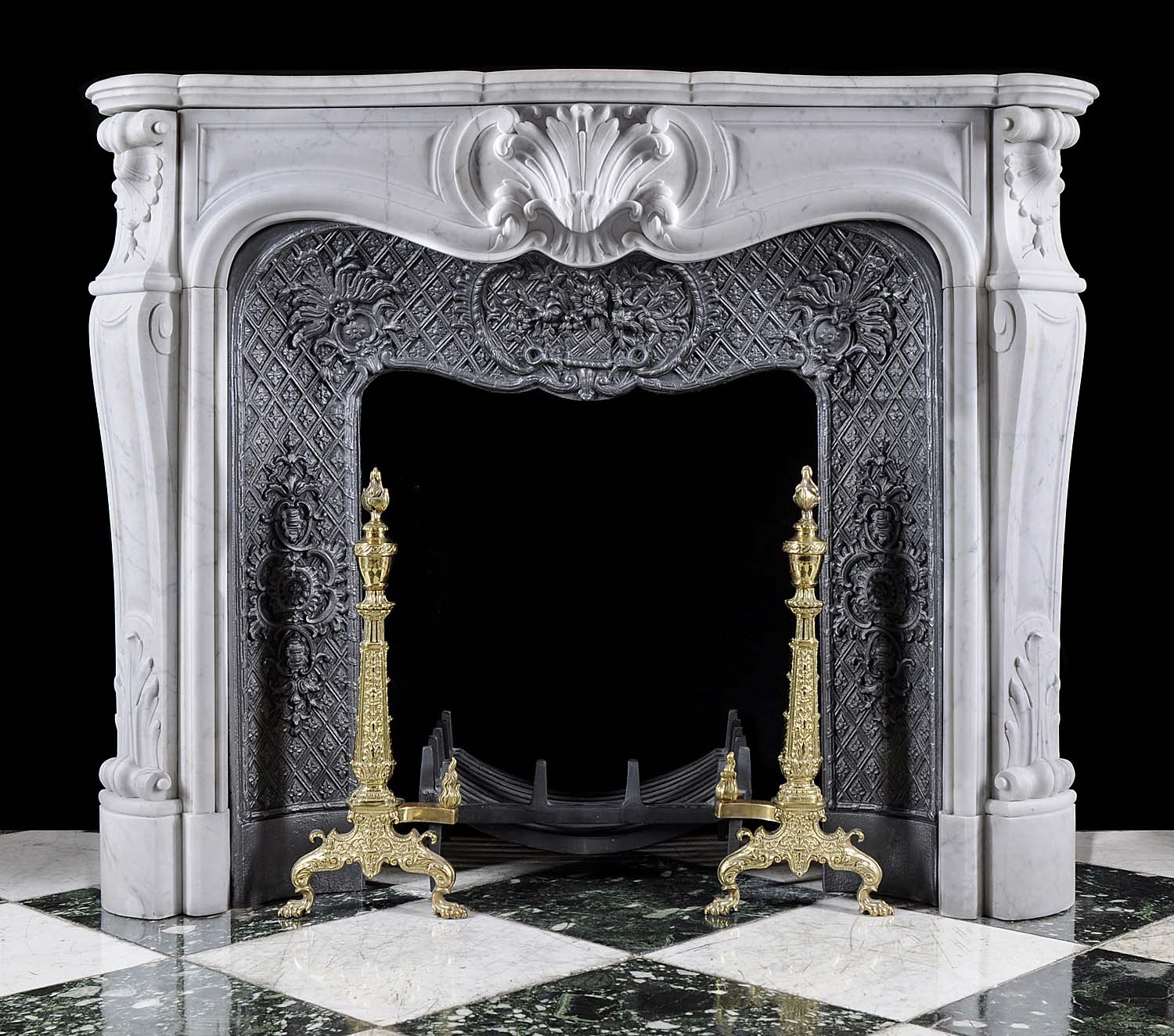 Antique White Marble Louis XV Fireplace Mantel
