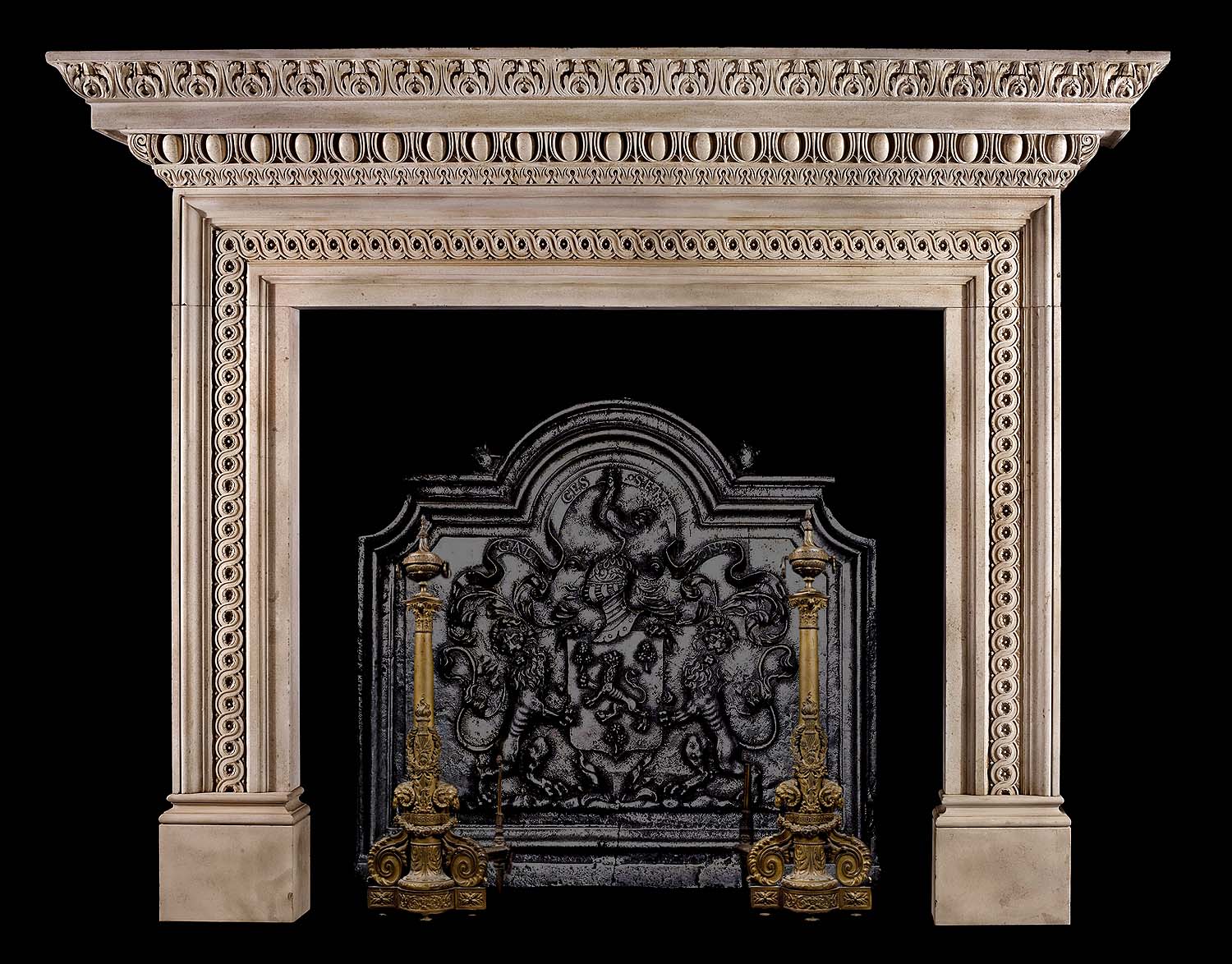Antique Near Pair Of Palladian Portland Stone Fireplace