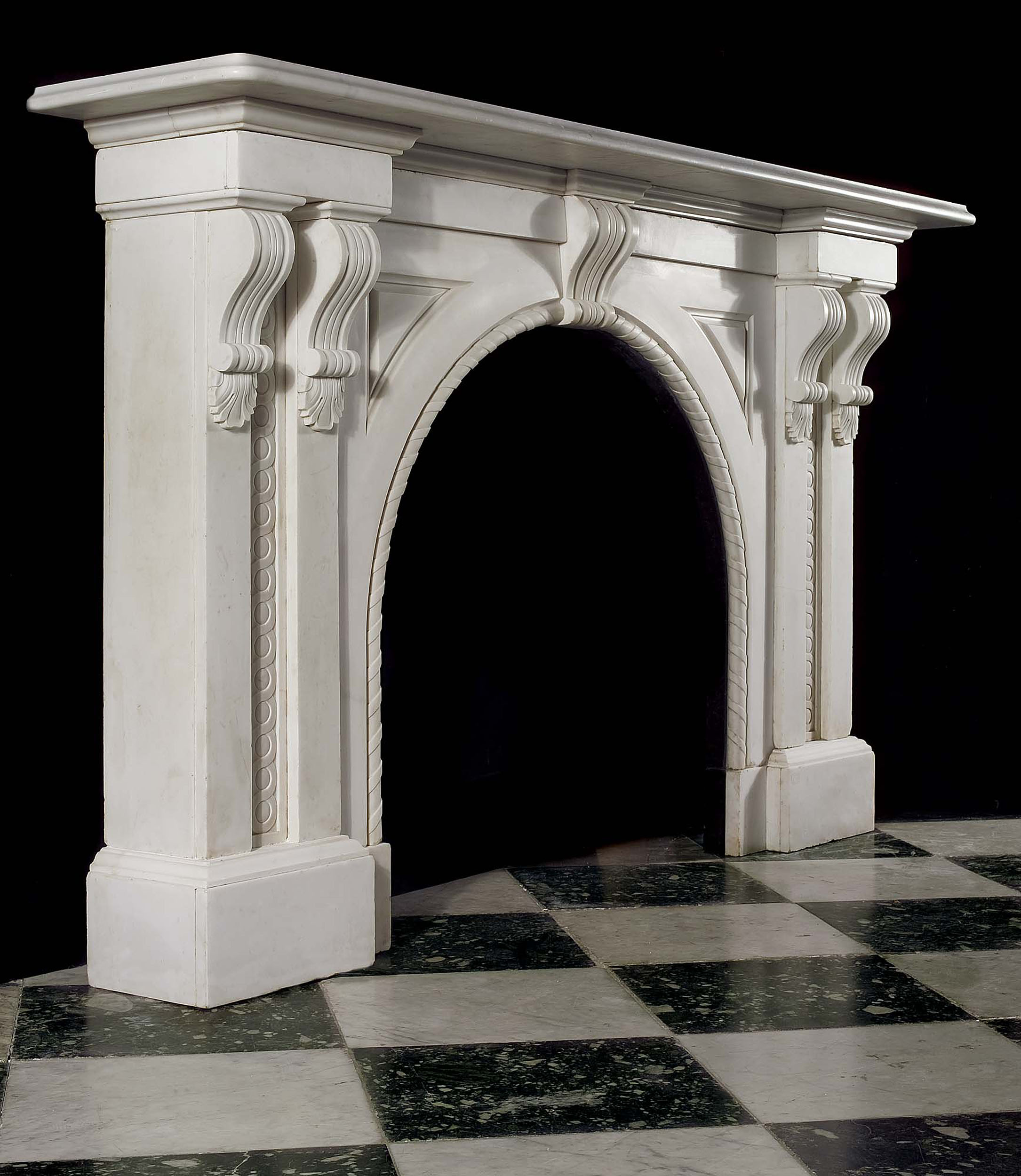 A Victorian white Marble Arched Fire Surround 
