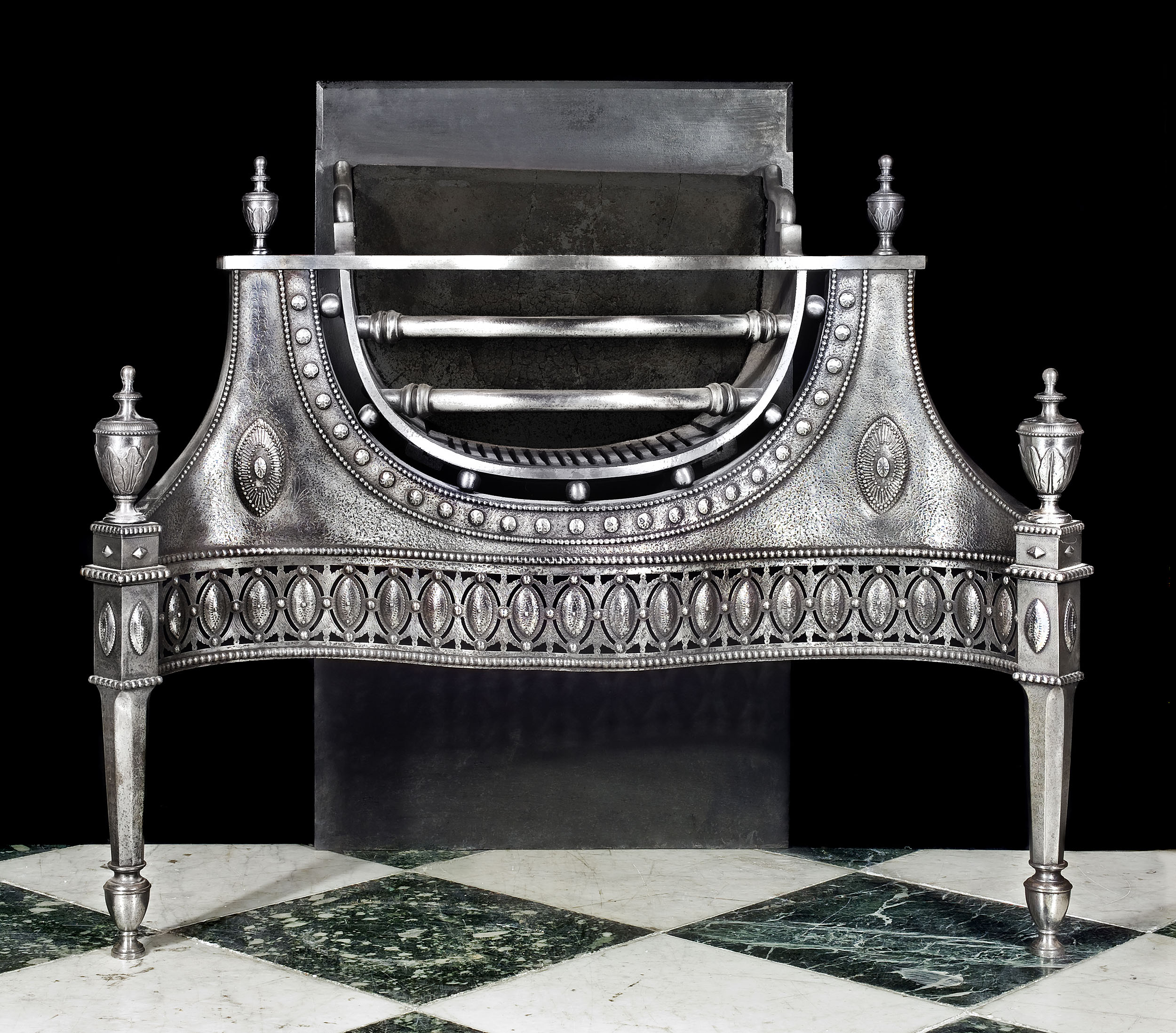 A Rare George III Engraved Steel Fire Grate
