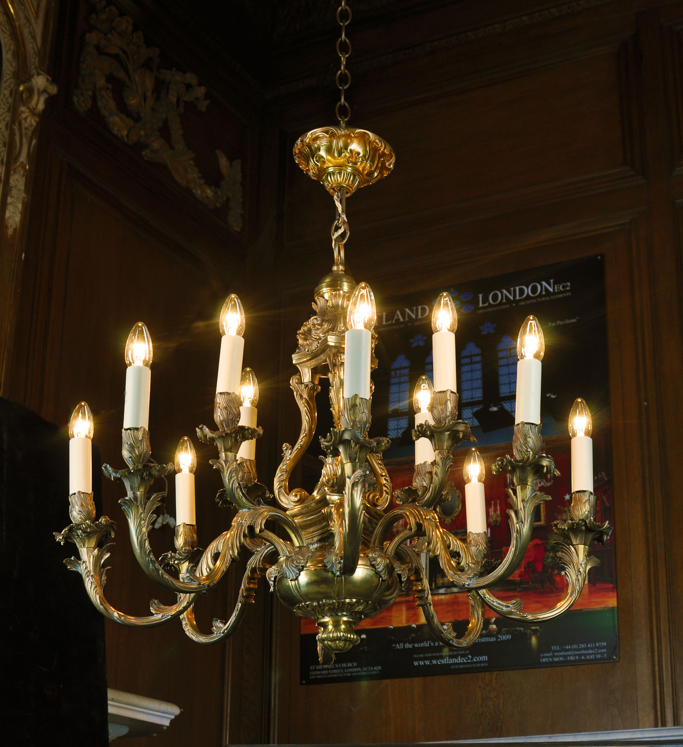 A Rococo Style 12 Light Bronze Chandelier
