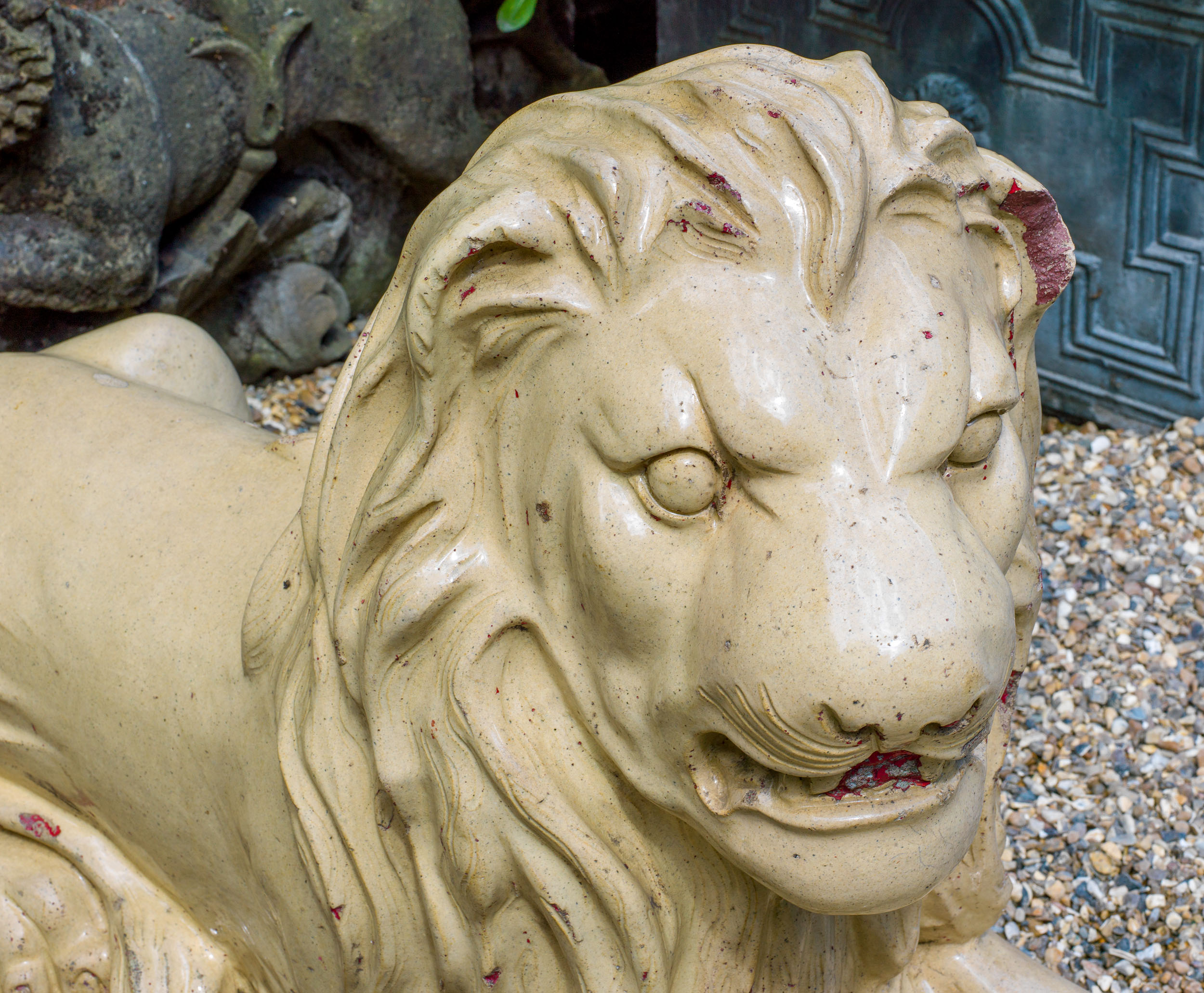 A Pair of Bristol Glazed Victorian Lions

