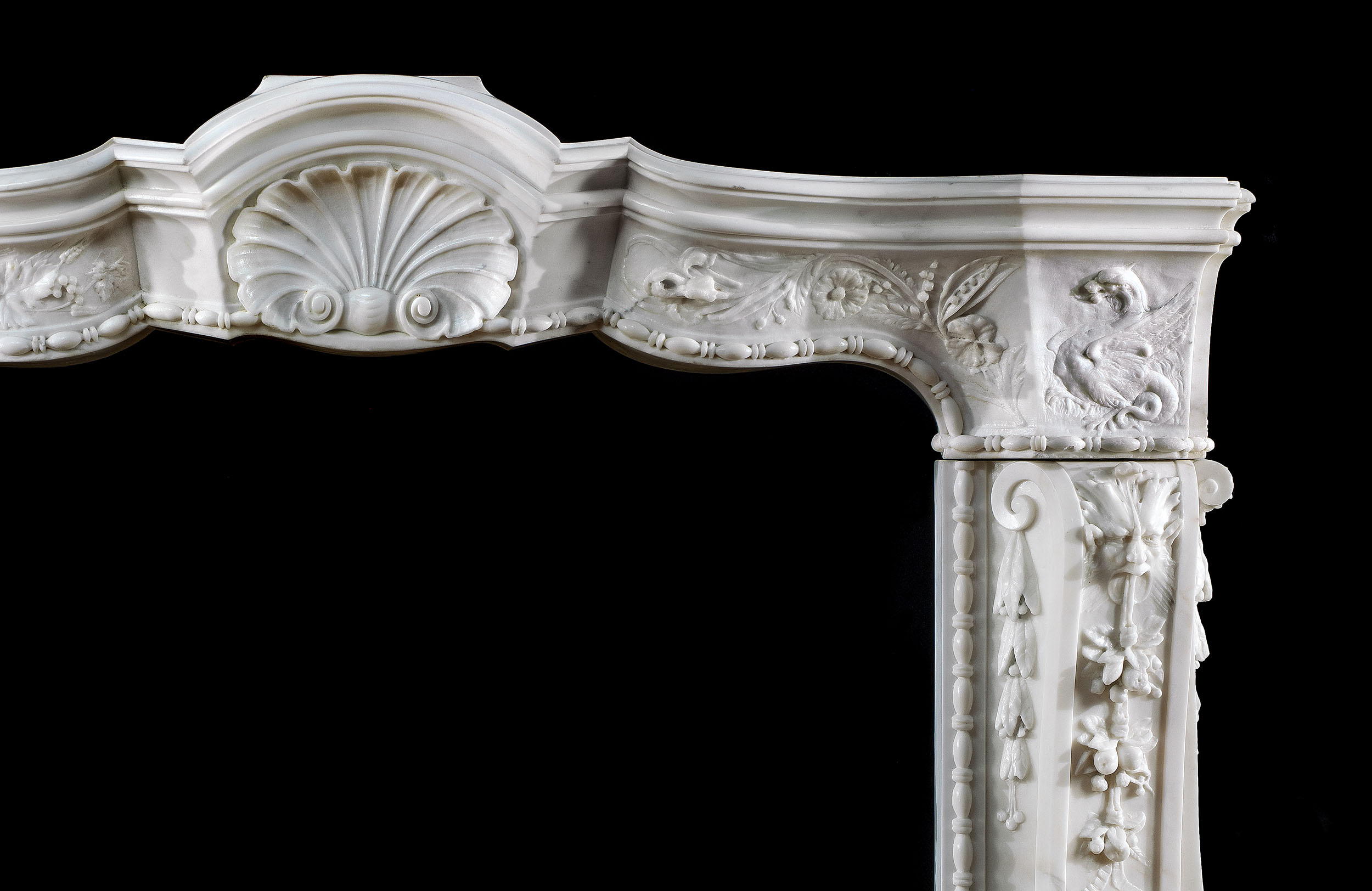 Rare Italian Baroque Marble Fireplace Mantel