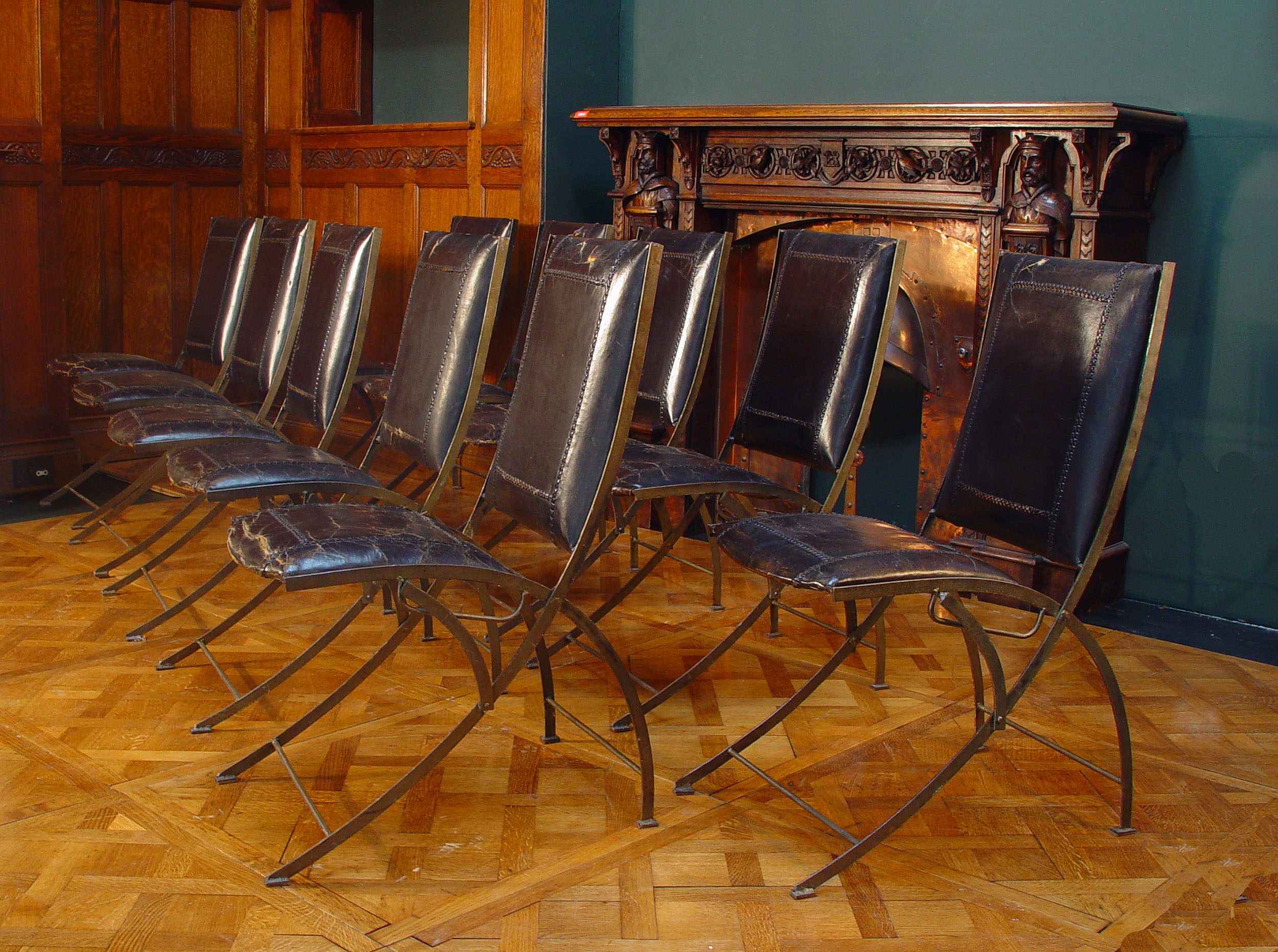 A Set of Ten Steel & Leather Art Deco Chairs