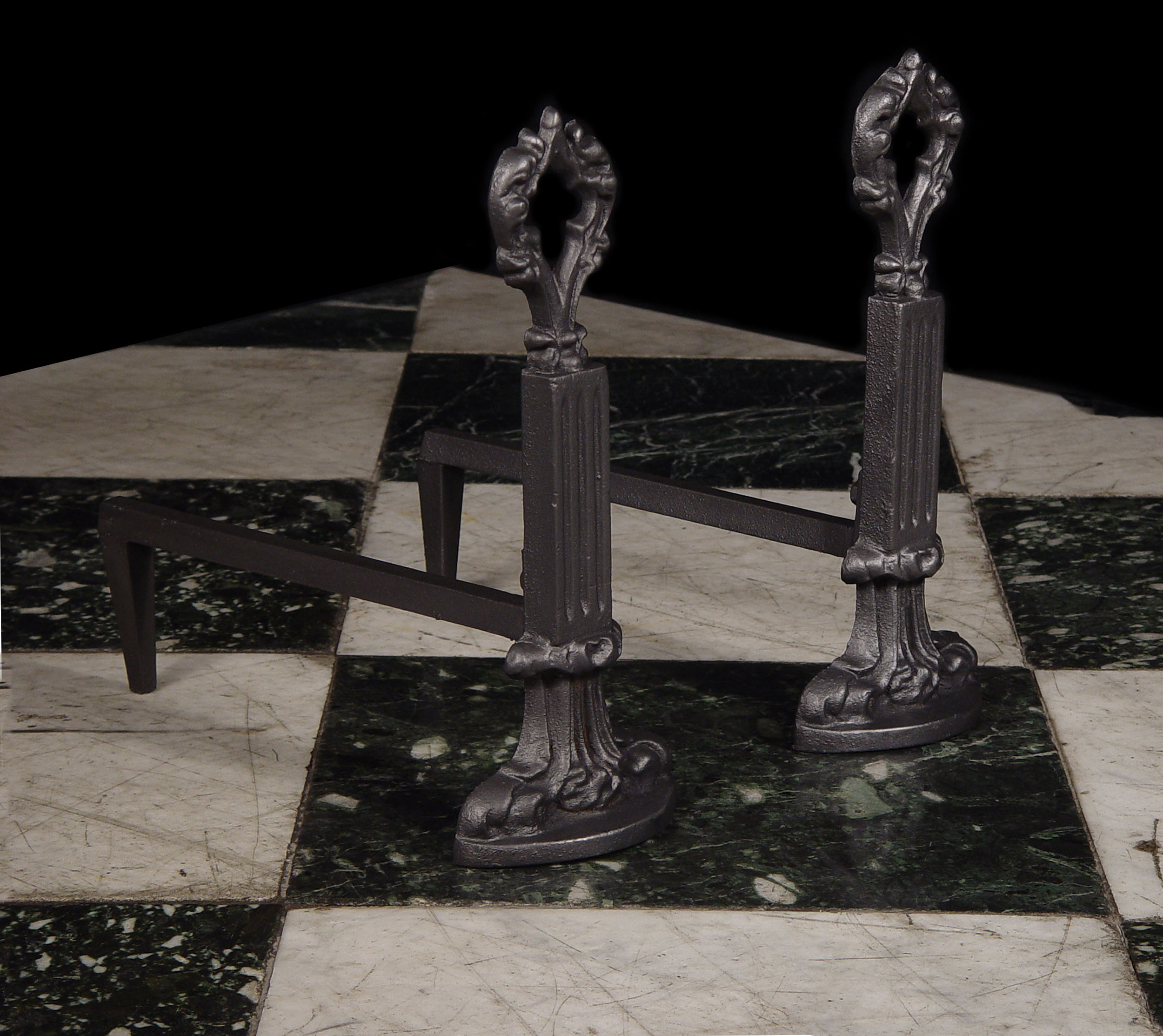 A Pair of Cast Iron Gothic Style Andirons