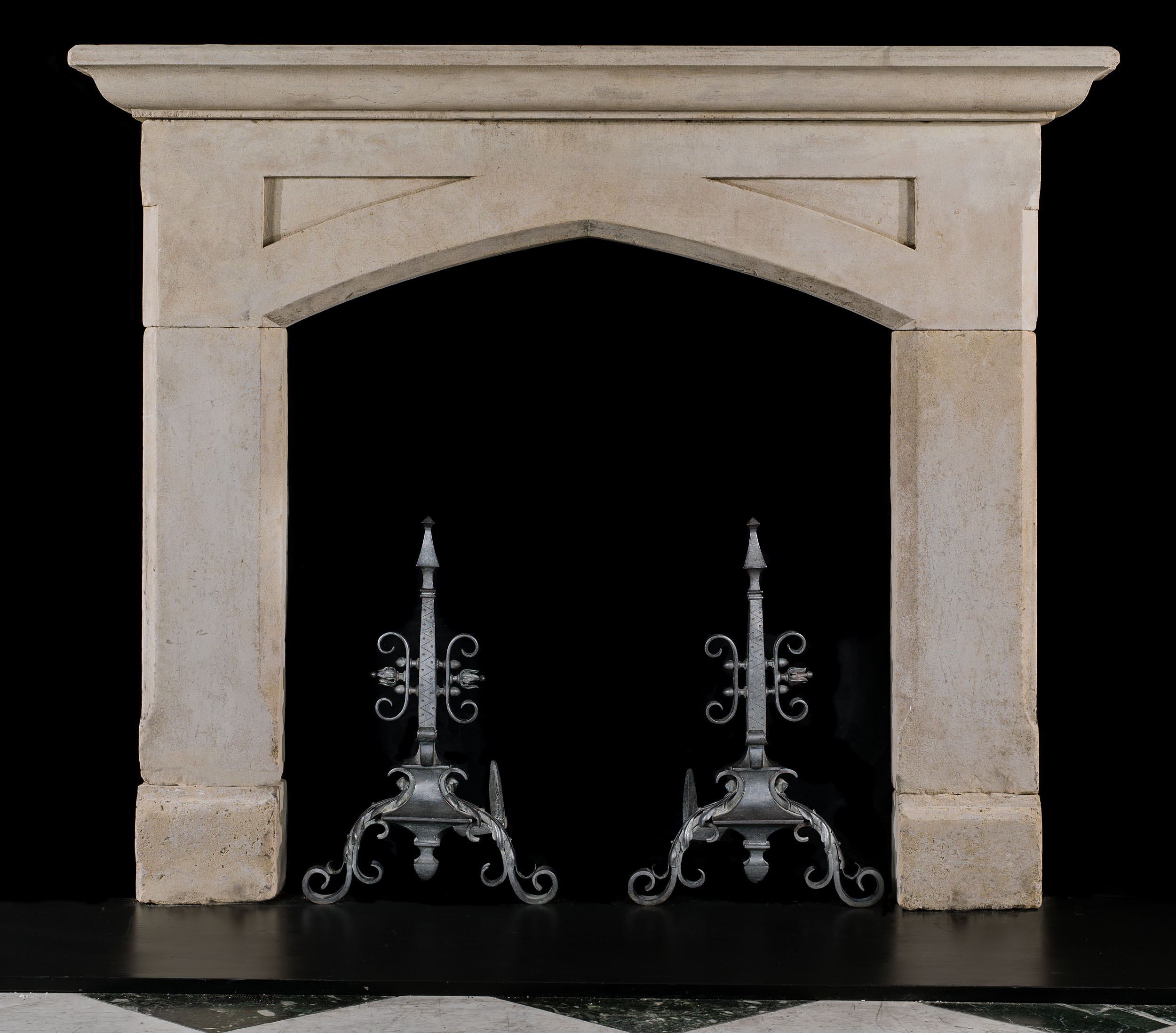 Gothic Revival Antique Limestone Fireplace
