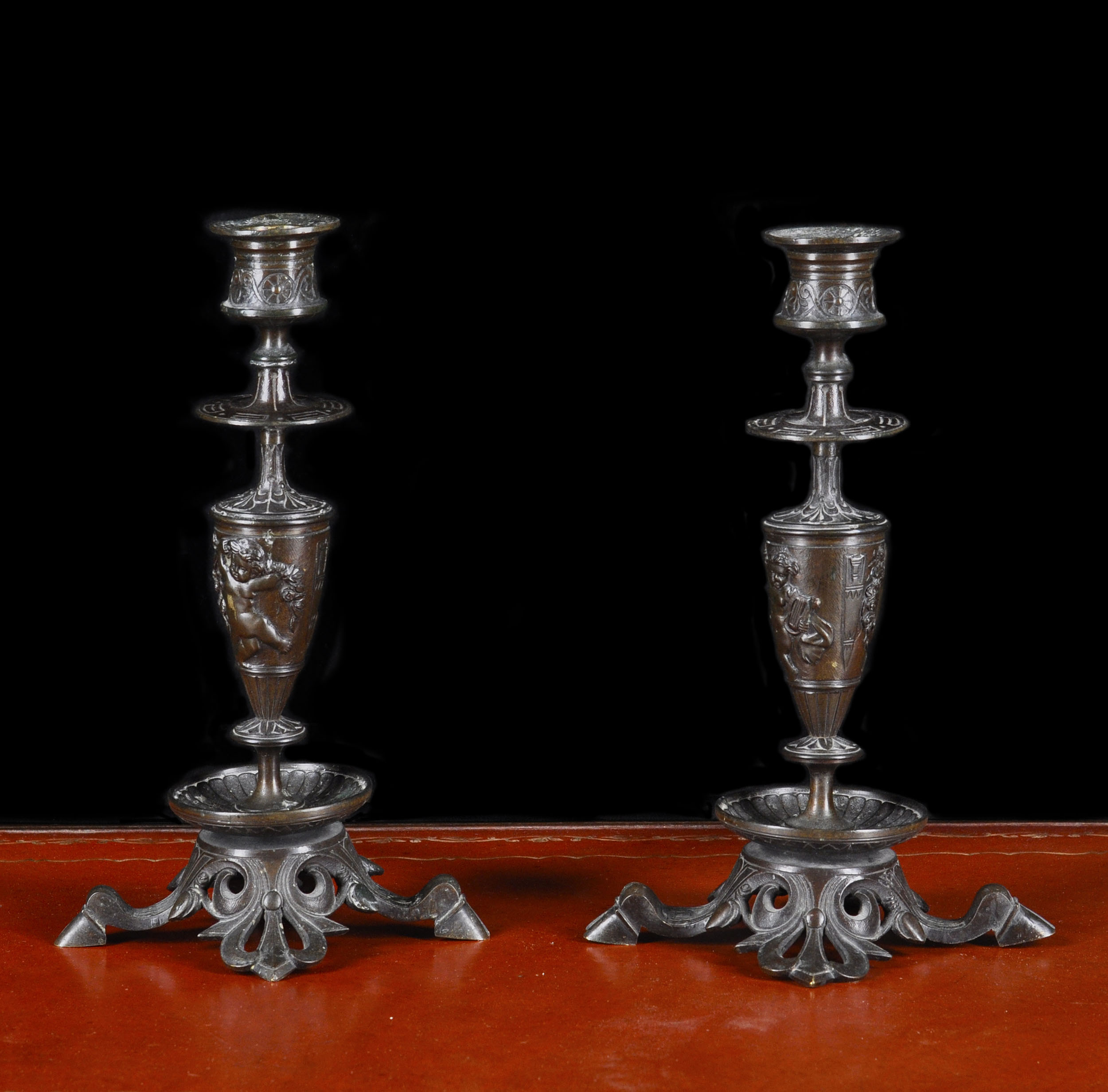  Victorian Pair of Small Bronze Candlesticks
