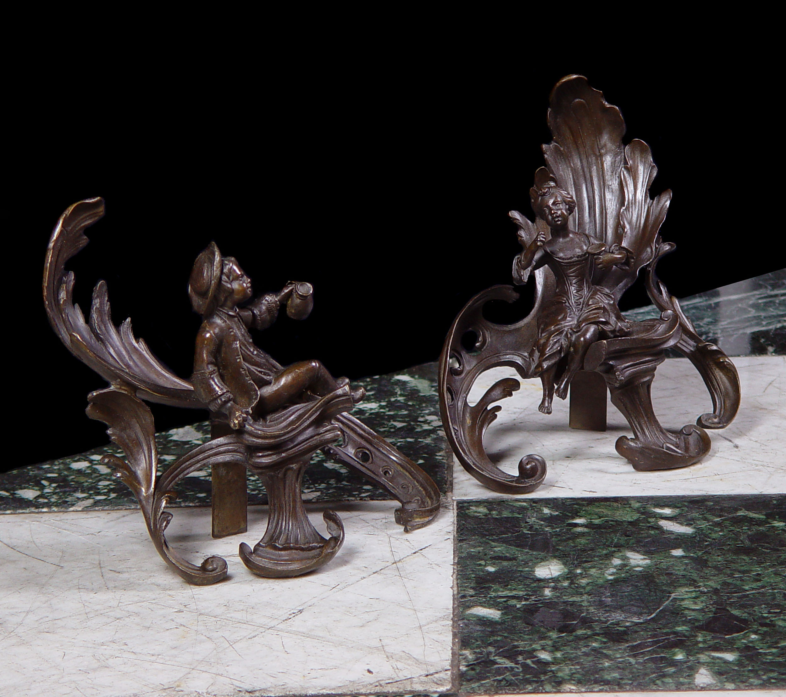 A Pair of Louis XV Style Bronze Chenets
