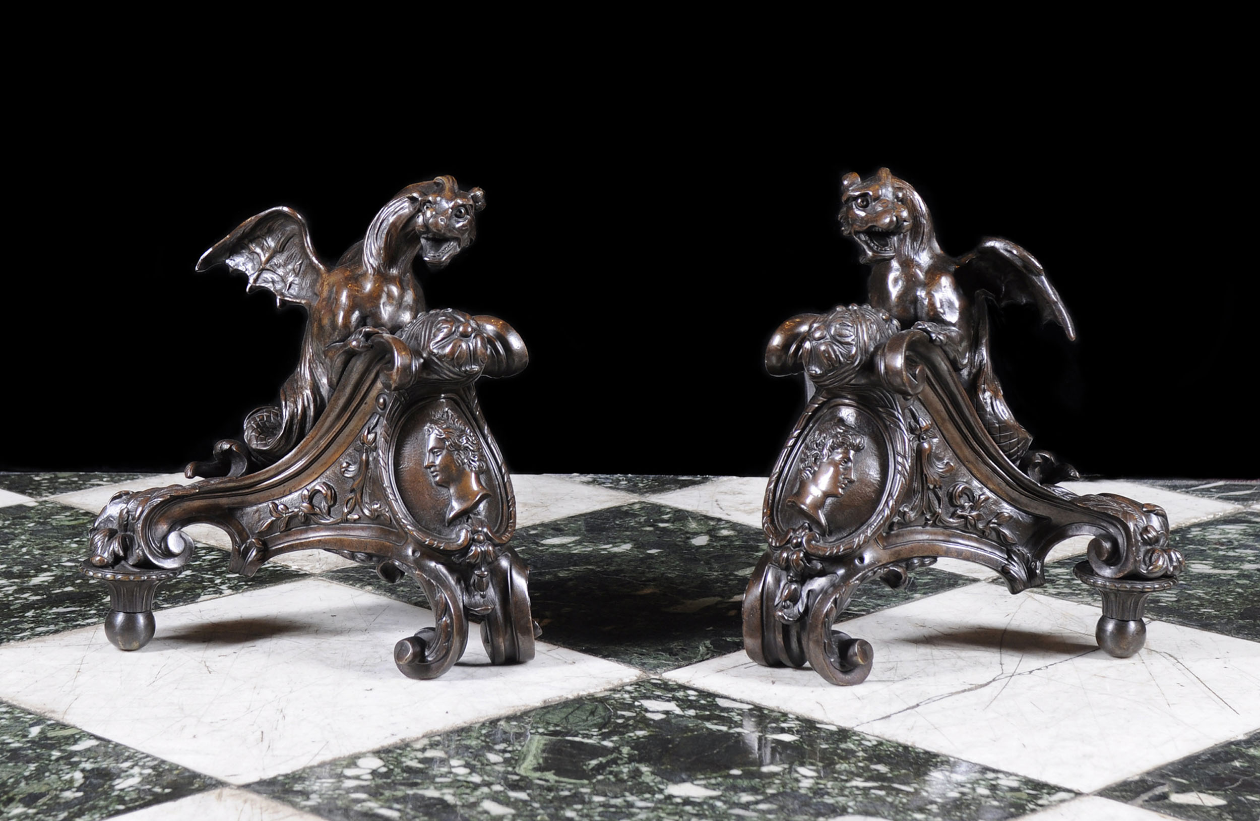 Bronze Louis XV Style Dragon Chenets