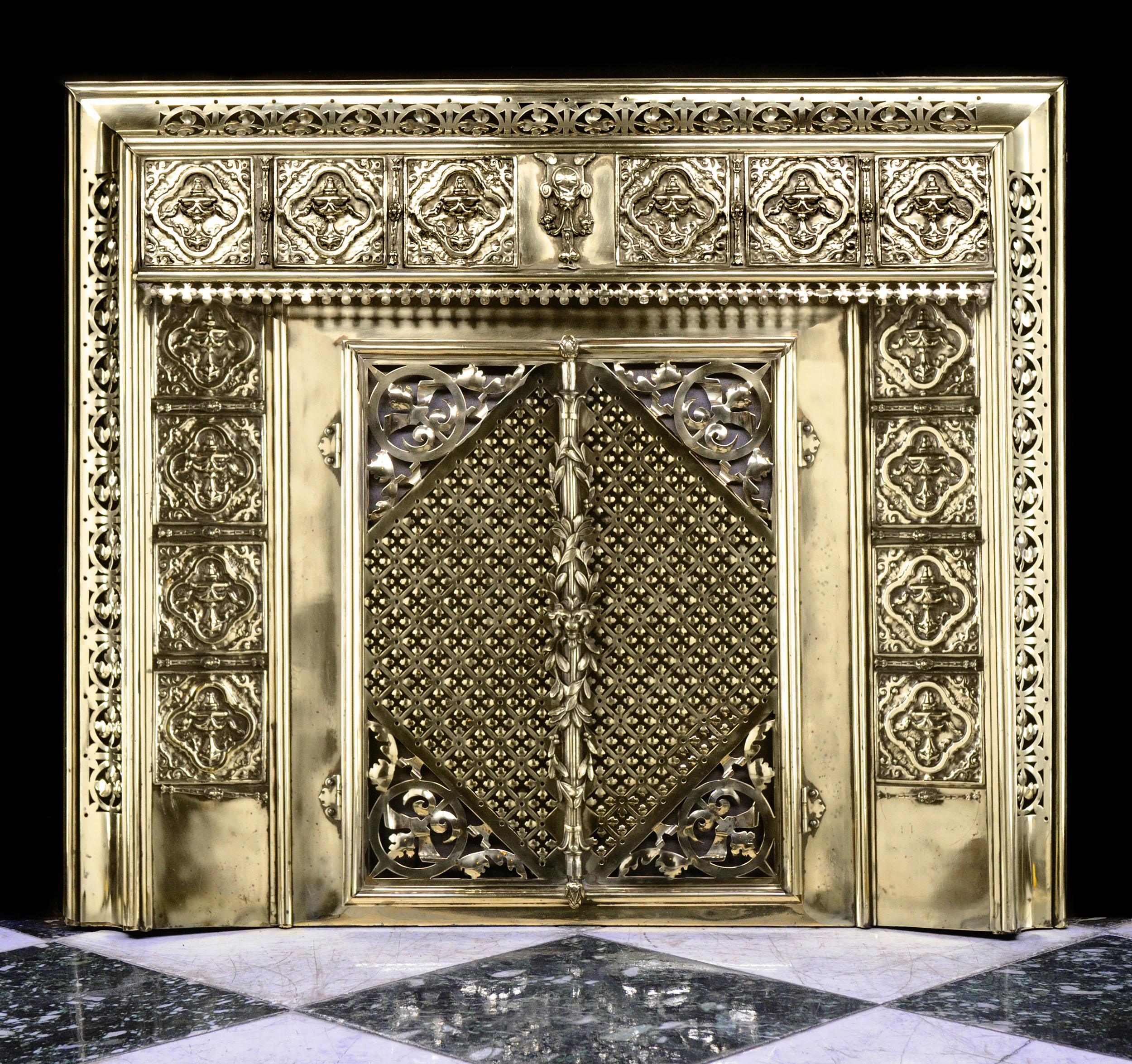 A Large French Brass Antique Register Grate