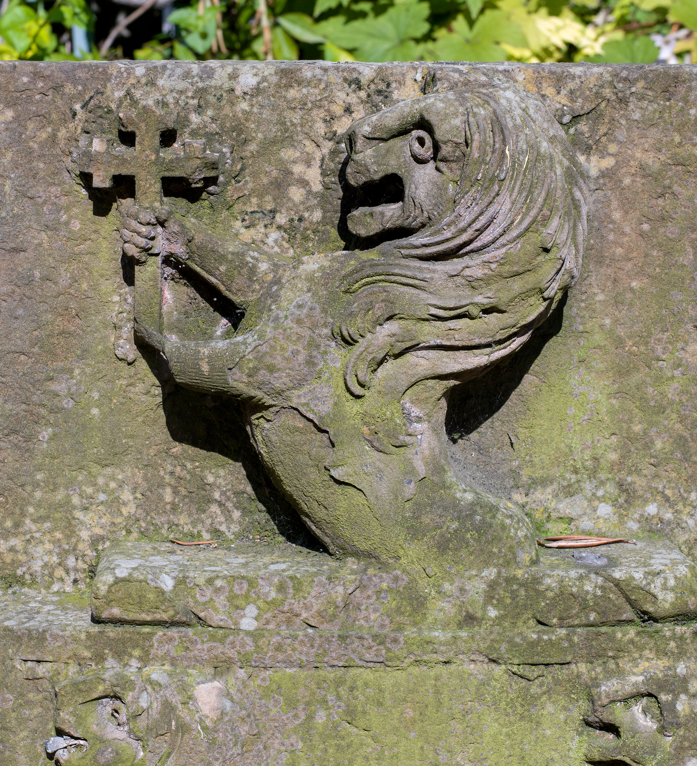 A Limestone Heraldic Lion Wall Tablet 