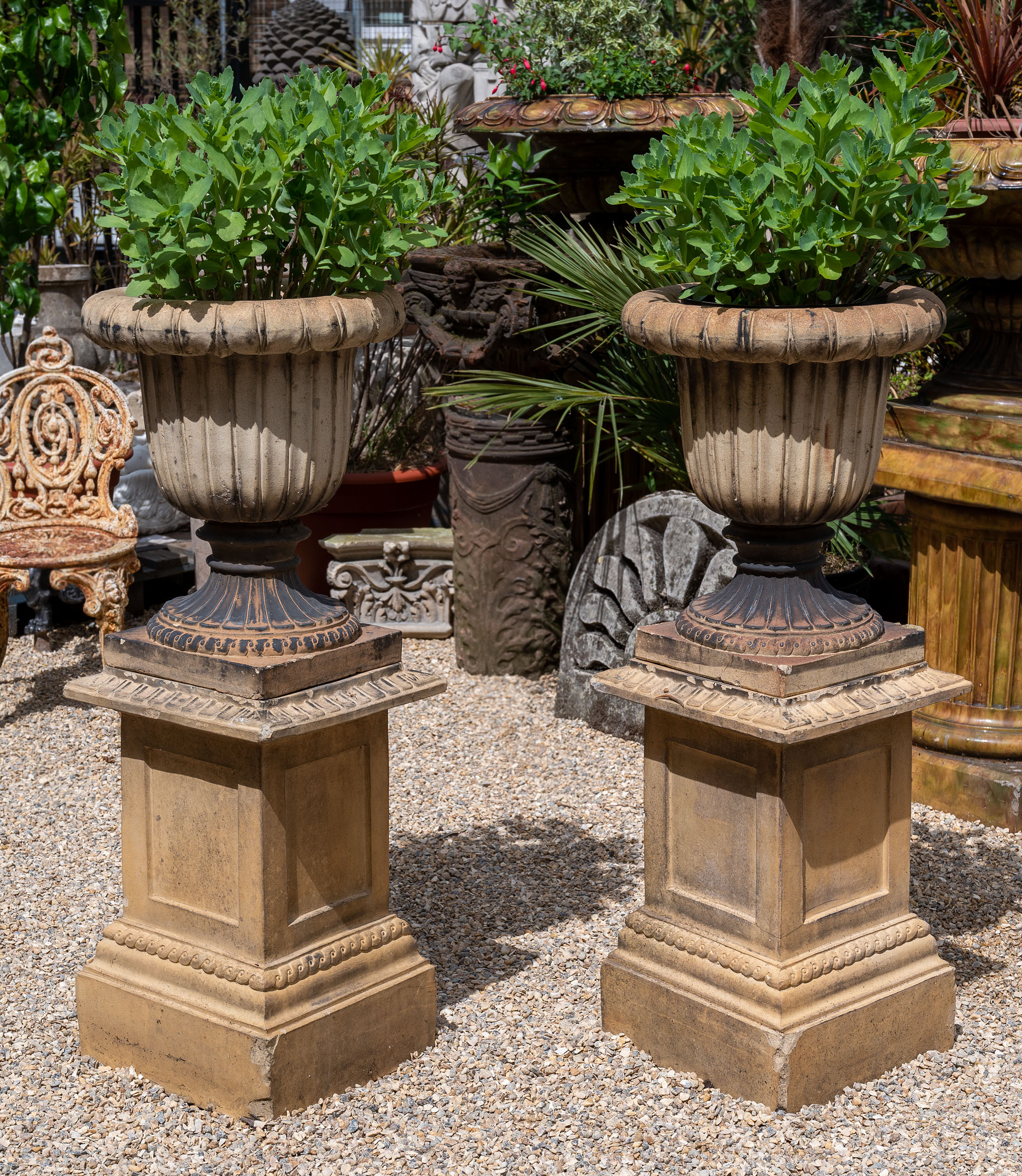 Pair of Victorian Terracotta Urns on Bases 