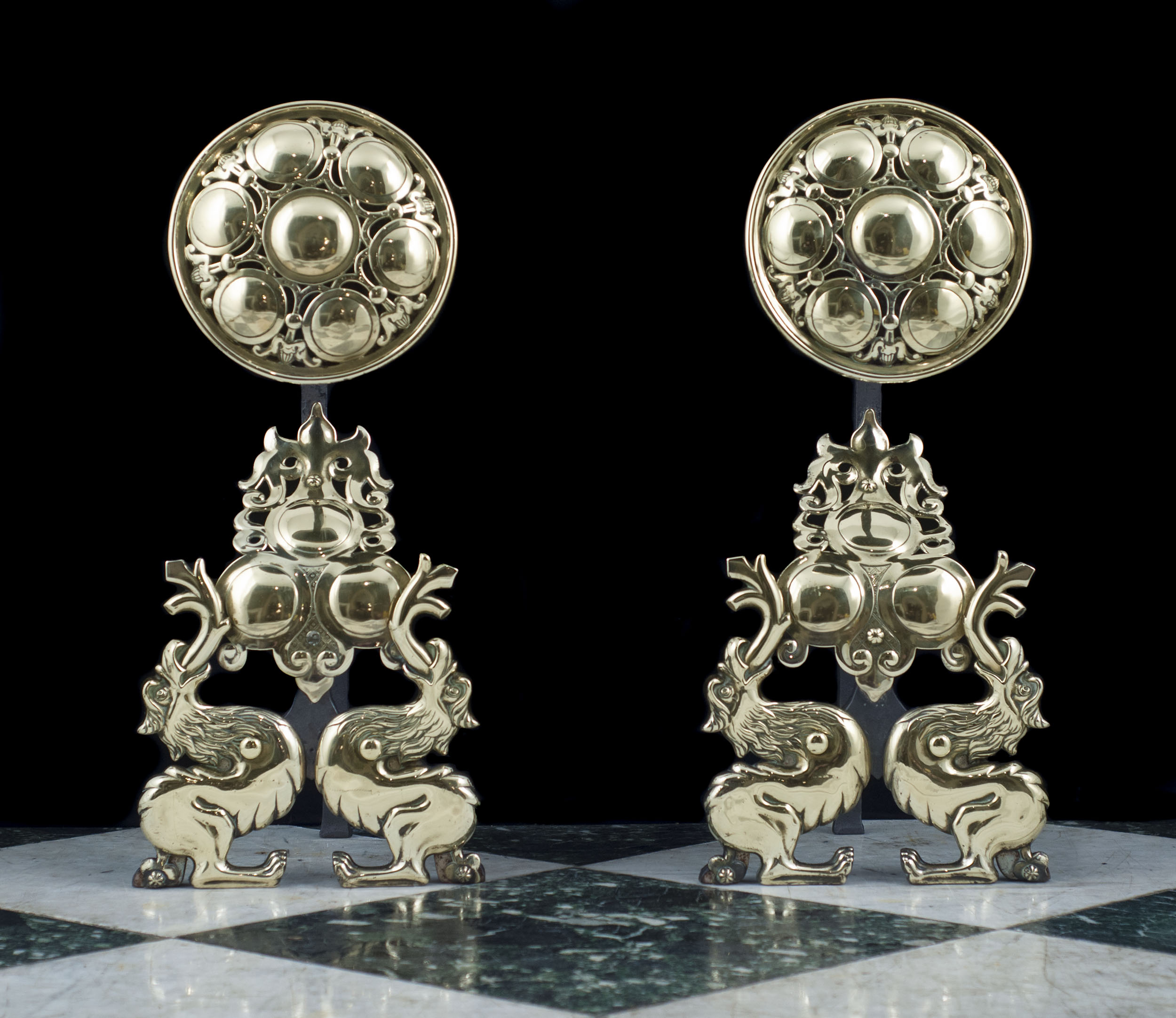 A Pair of Brass 17th century style Andirons