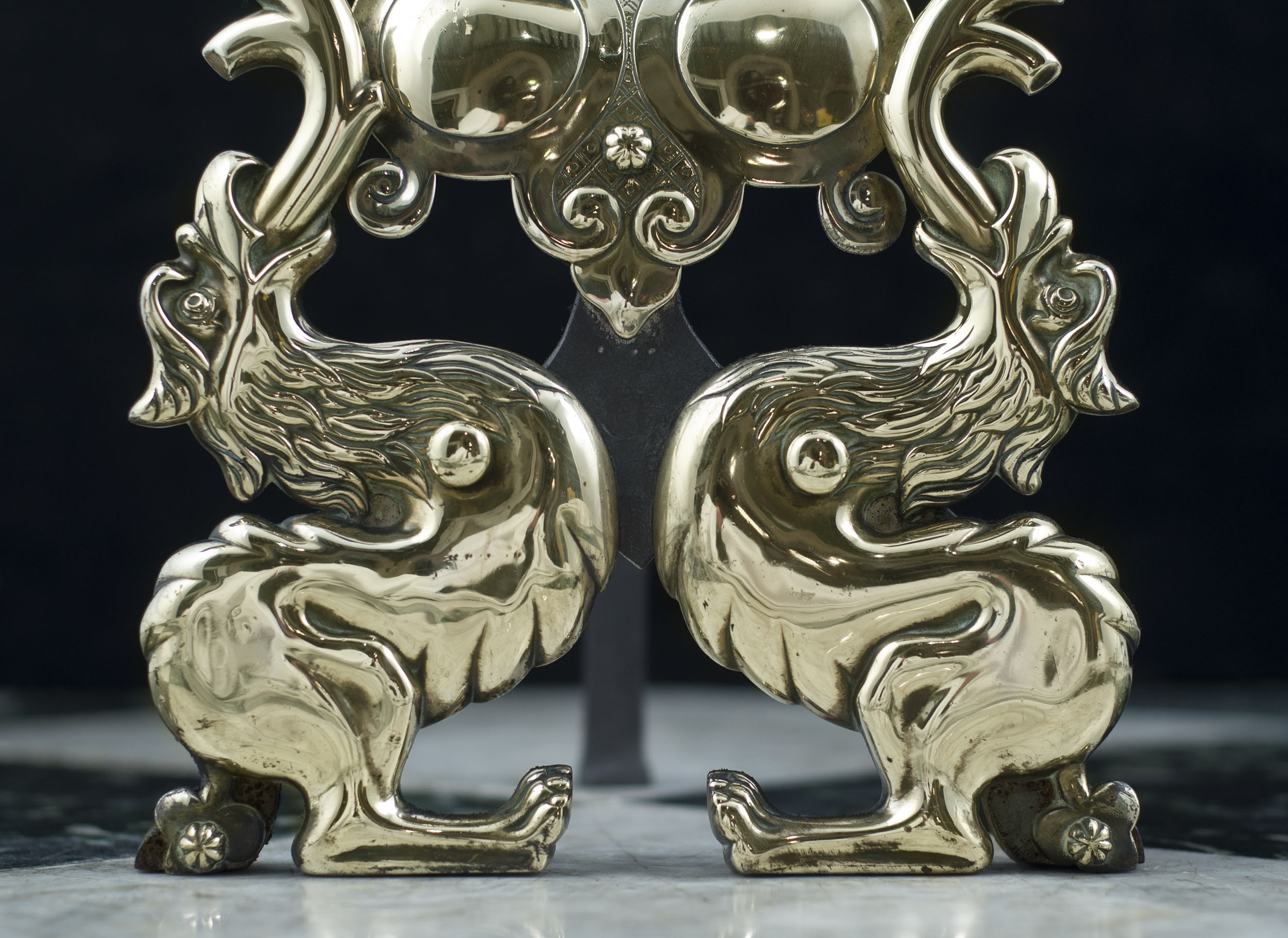 A Pair of Brass 17th century style Andirons