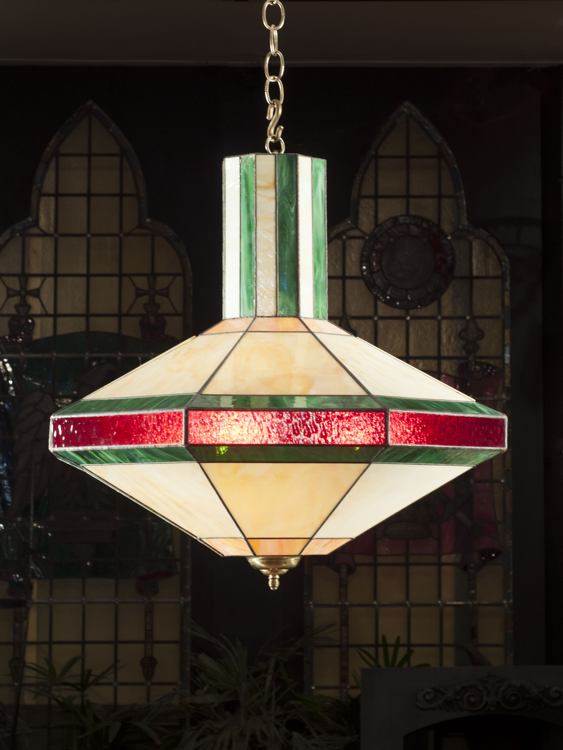 Set of four stained glass antique ceiling lights 