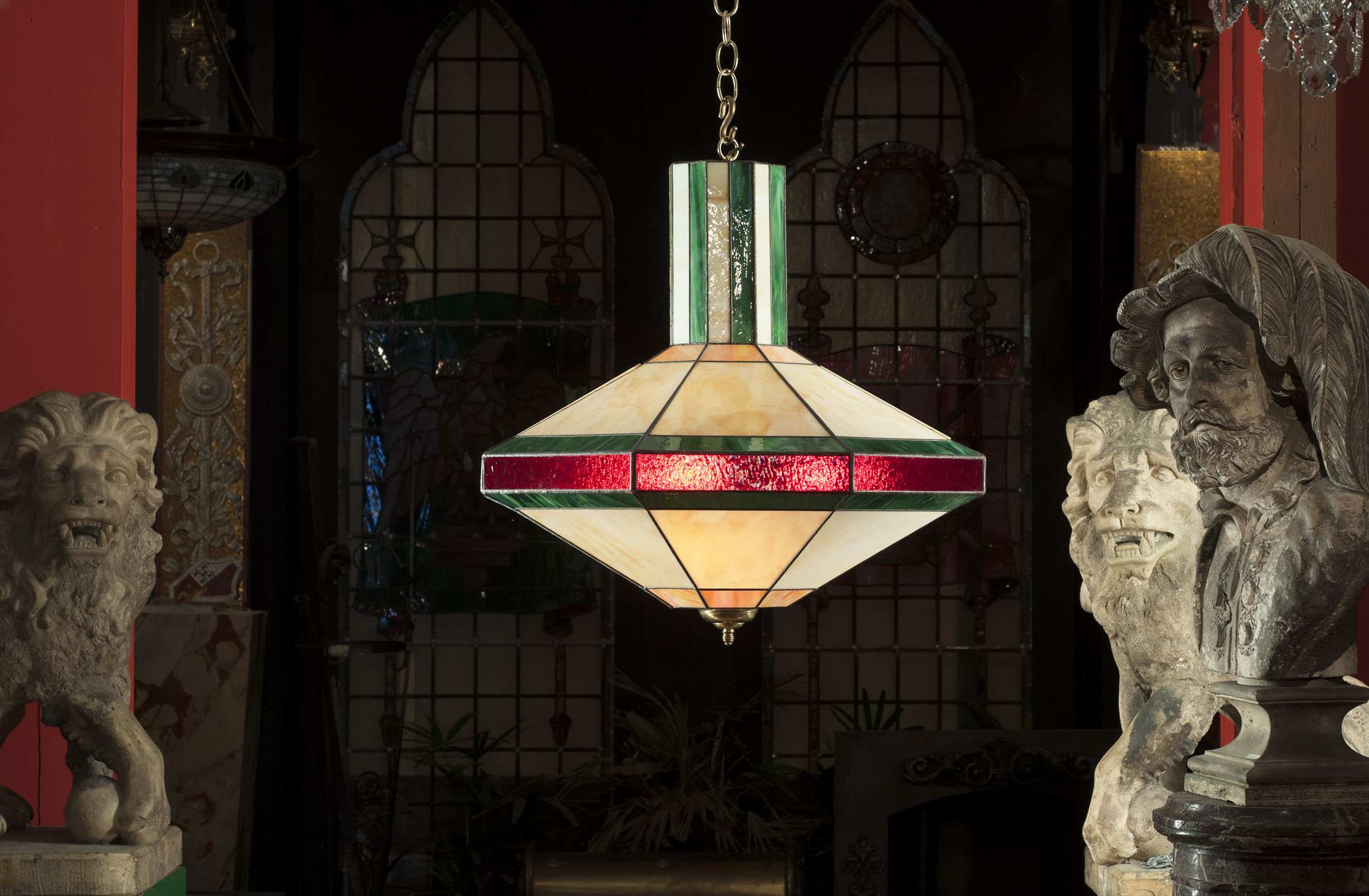 Set of four stained glass antique ceiling lights 