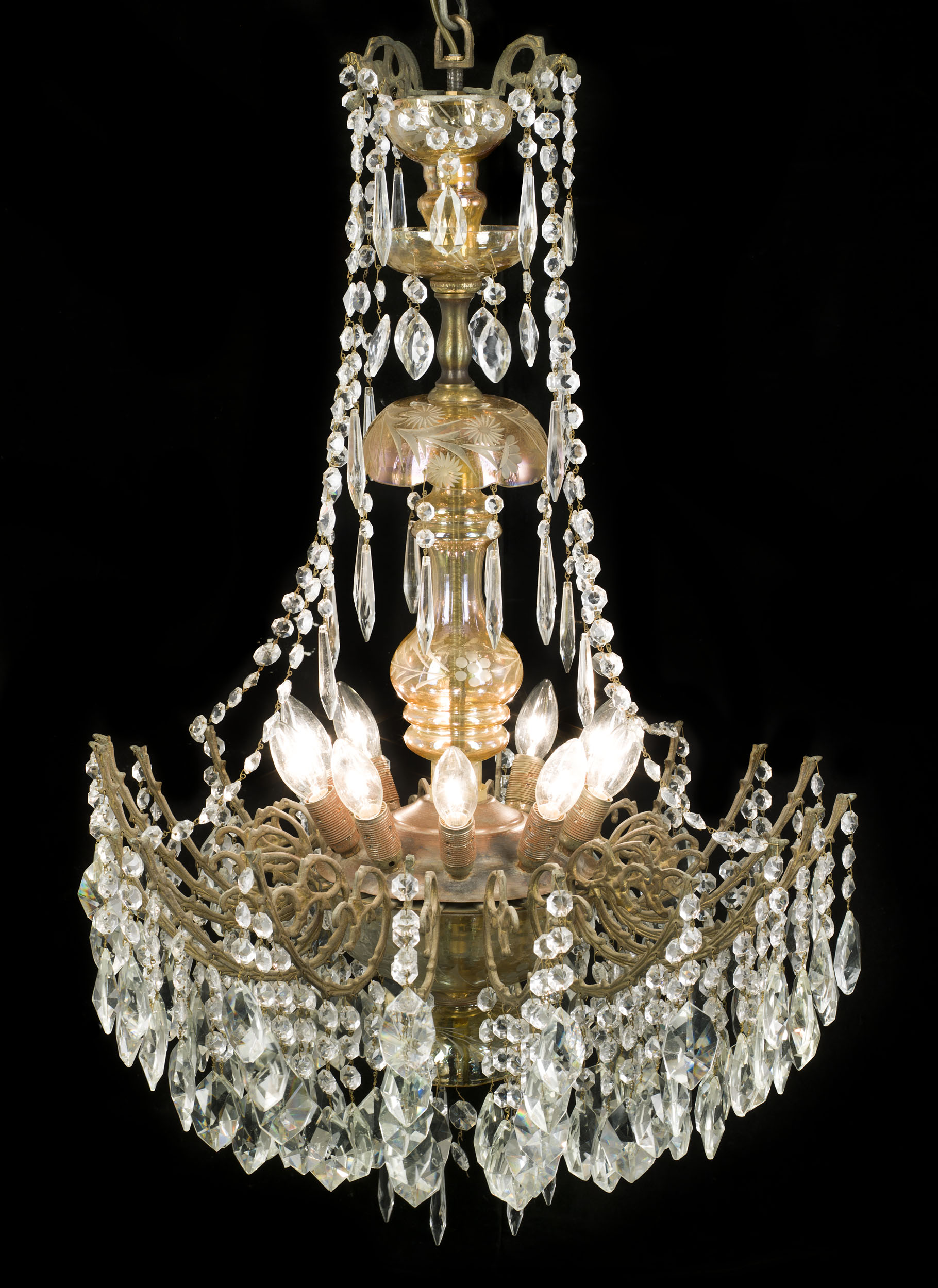 Large Victorian Style Gilt Metal Chandelier