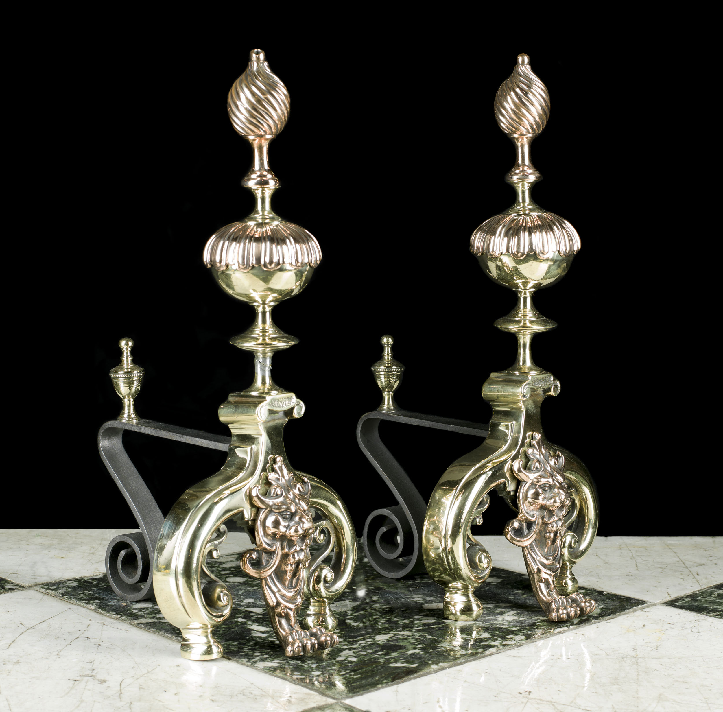Antique Pair of Baroque Style Fire Dogs