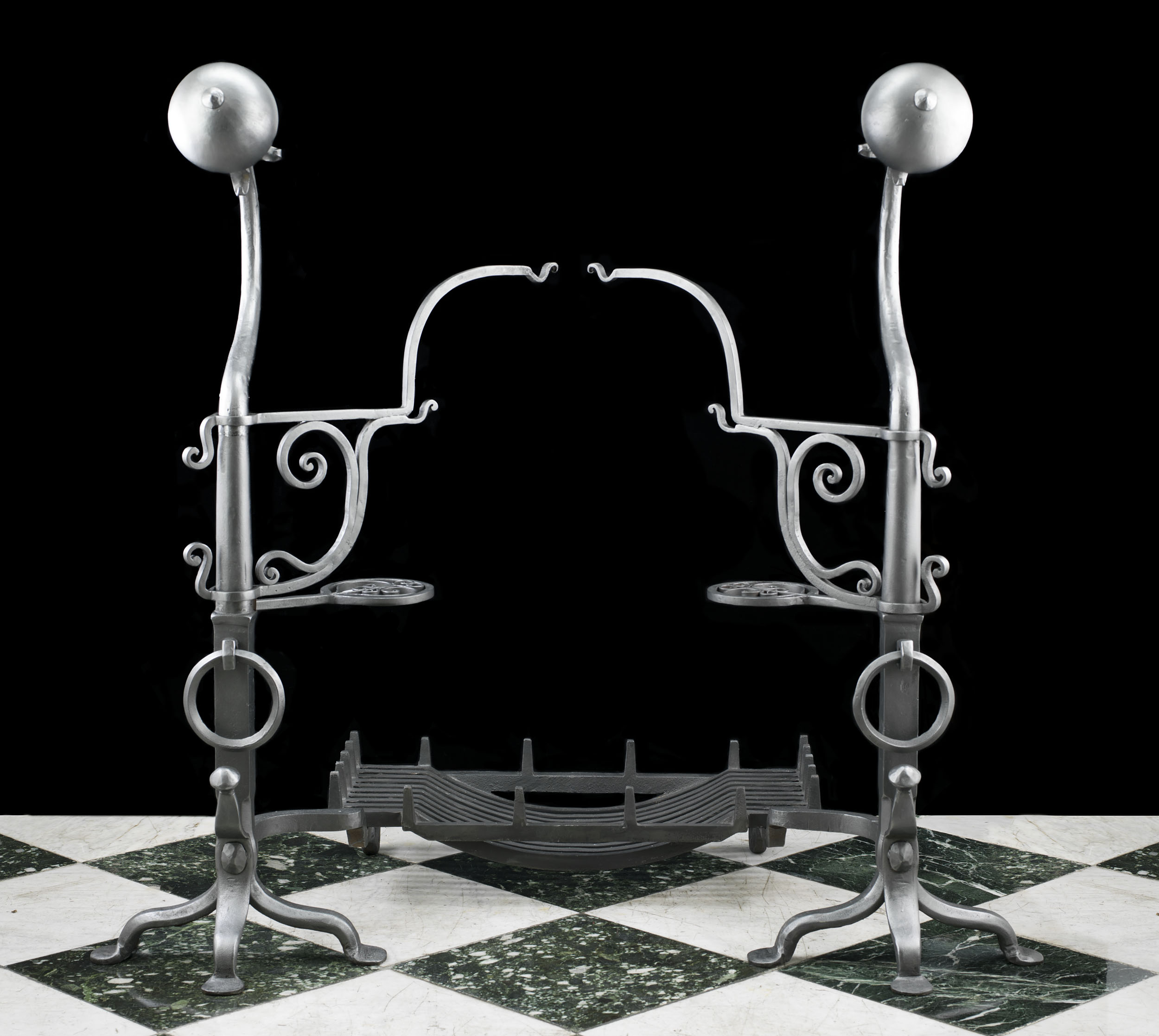 Tall Jacobean Style Wrought Iron Andirons  

