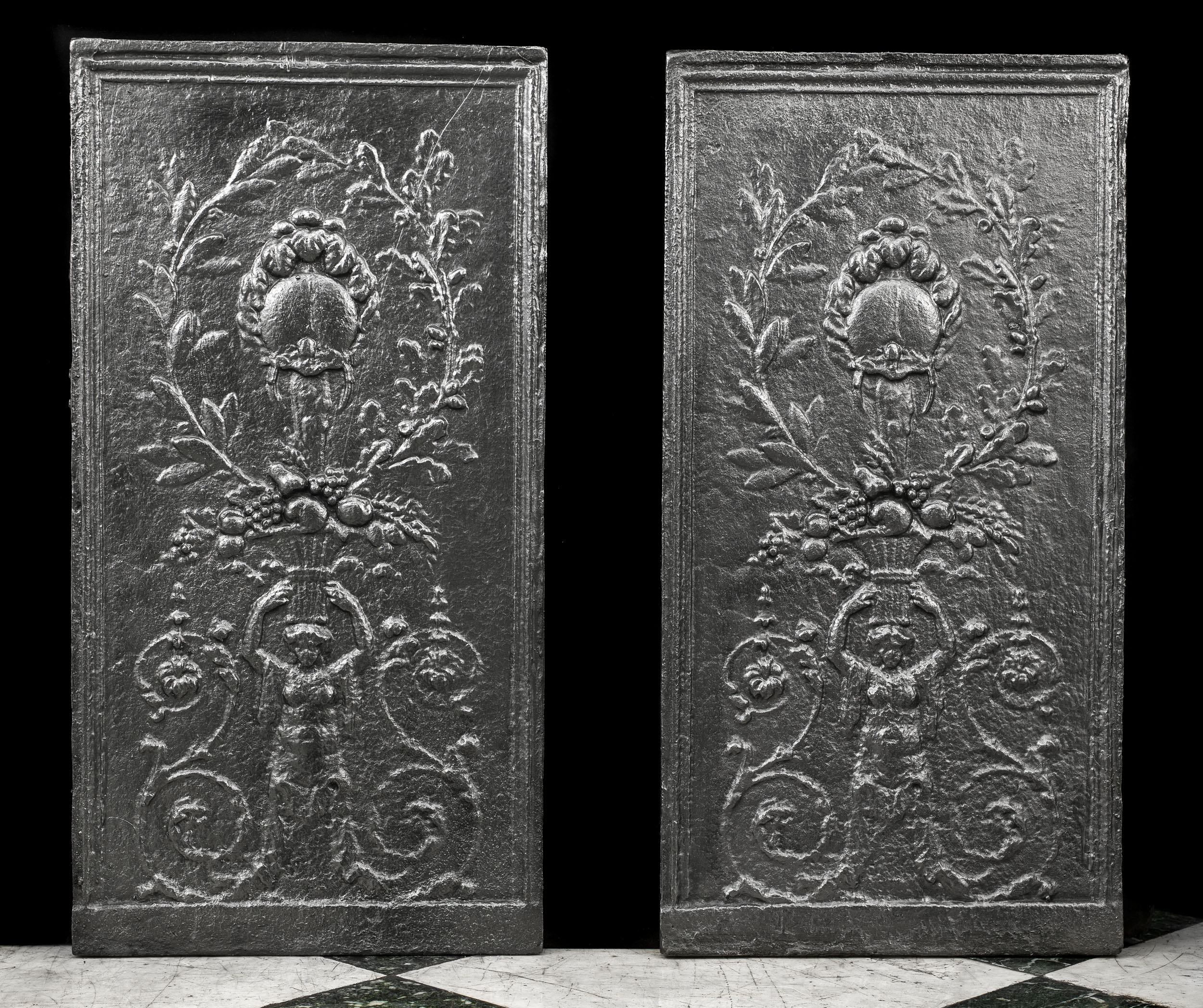 Antique Pair of Cast Iron Fireplace Panels