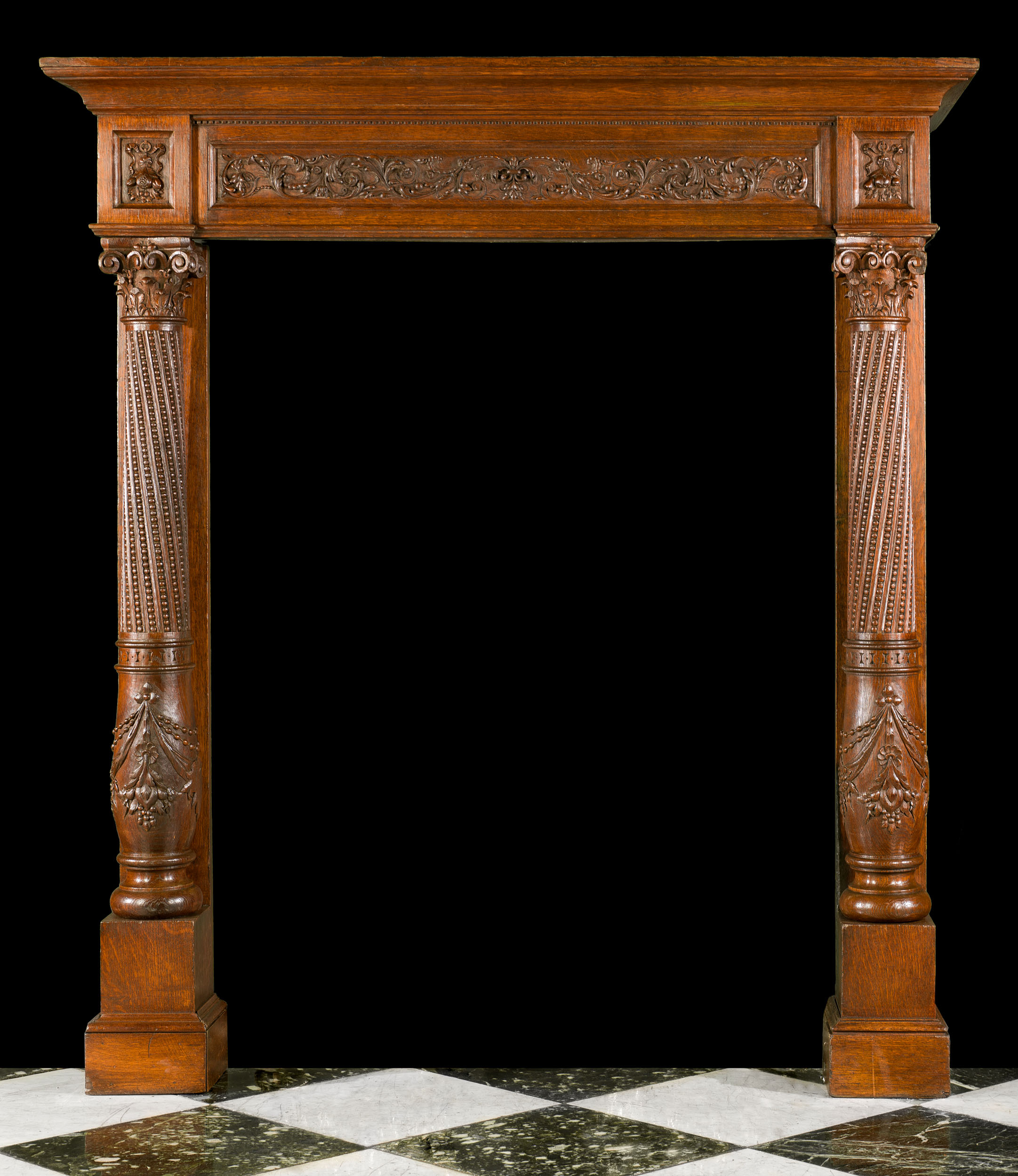A Tall French Antique Oak Fireplace Mantel