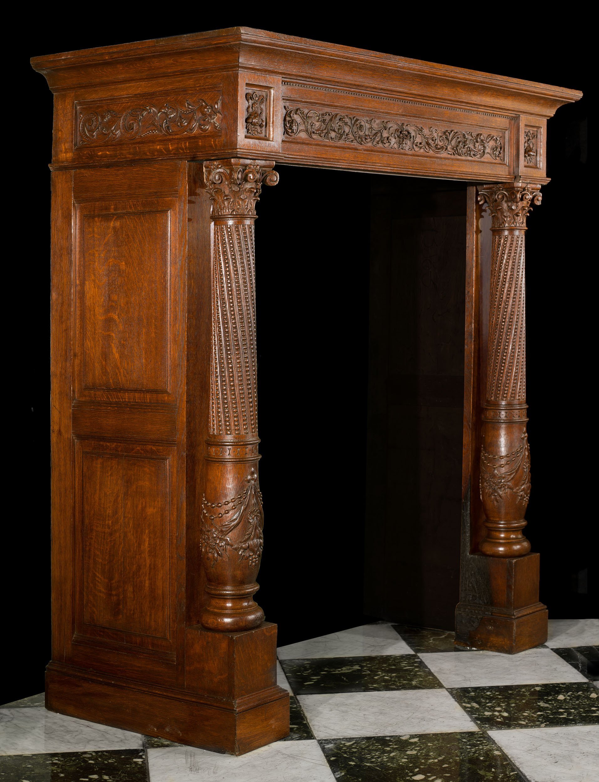 A Tall French Antique Oak Fireplace Mantel