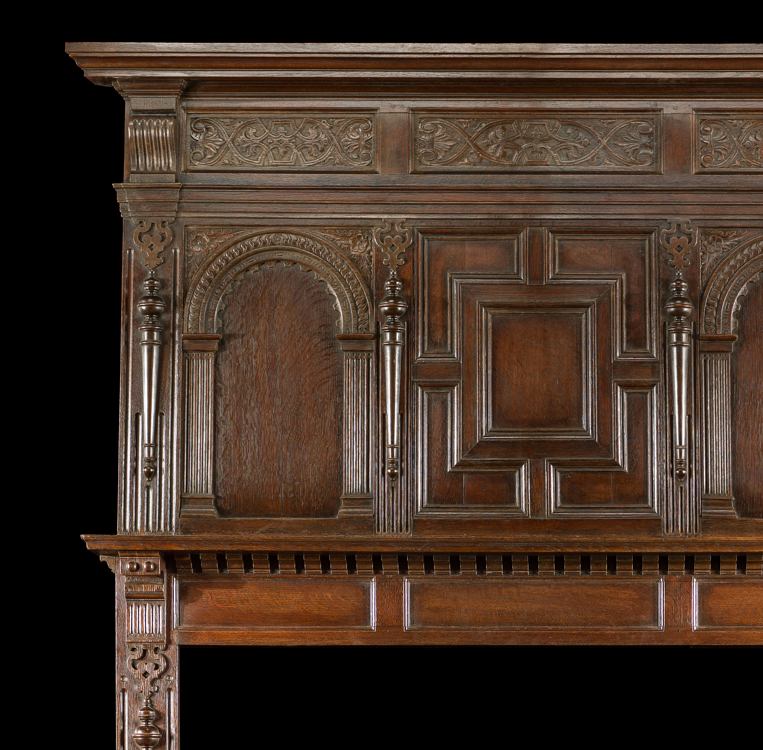  Large Jacobean style Antique Wood Fireplace