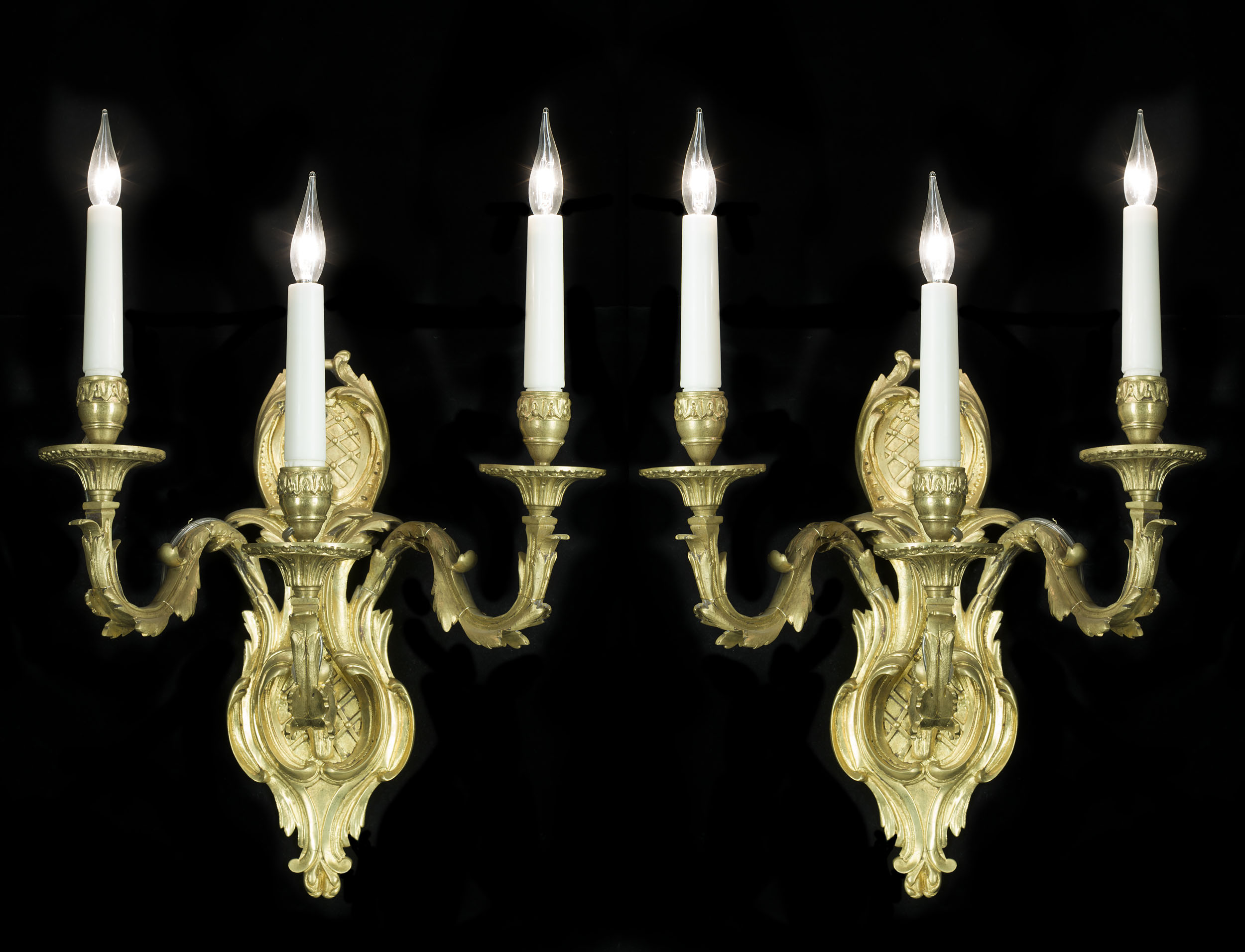 A Pair of Baroque Style Brass Wall Lights