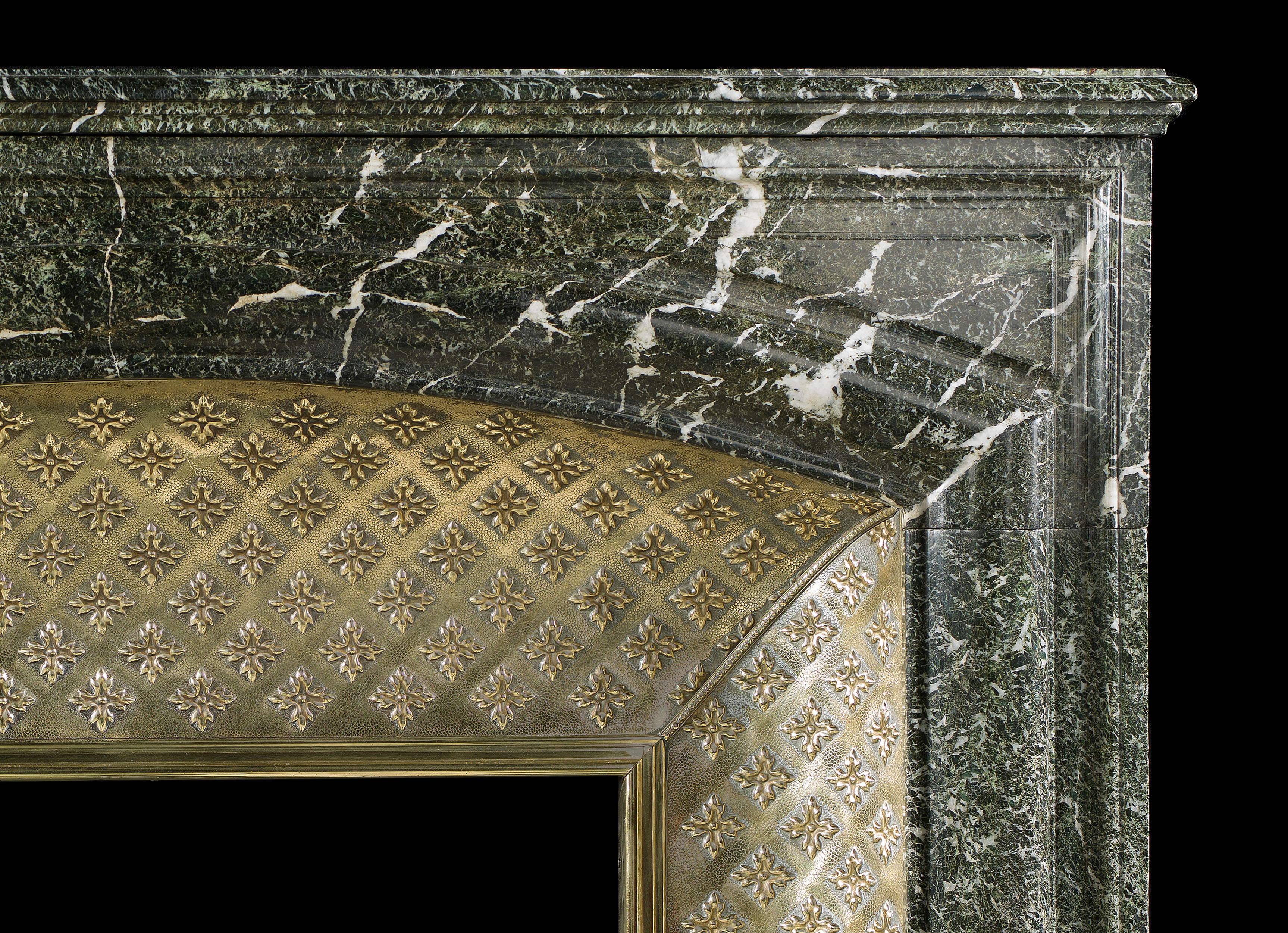 A Verdi Antico Marble, Louis XVI antique fireplace mantel