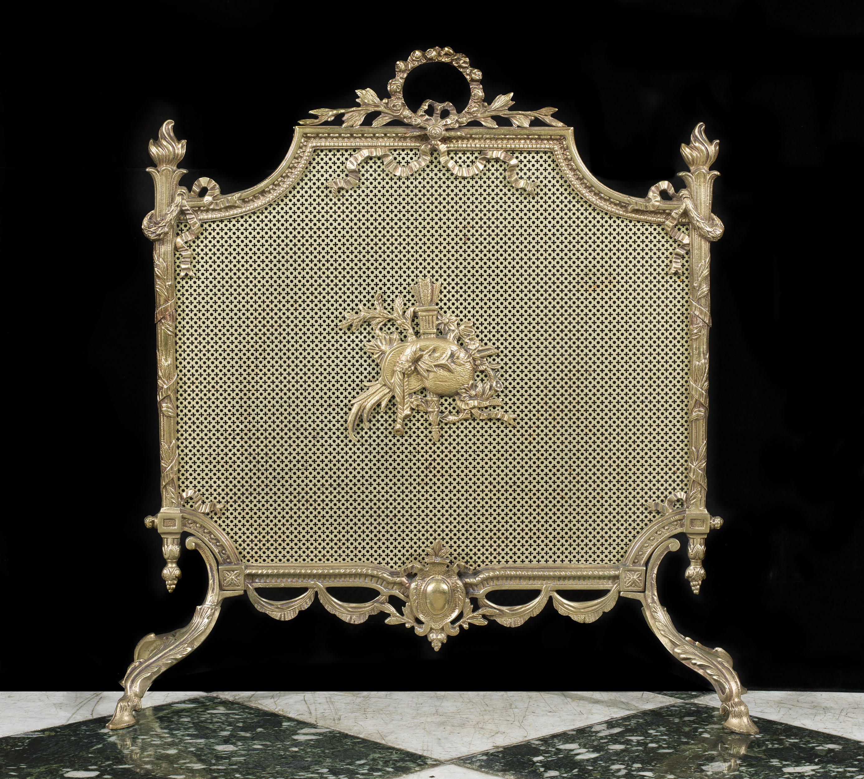 A Louis XVI Style Gilt Brass Fire Screen