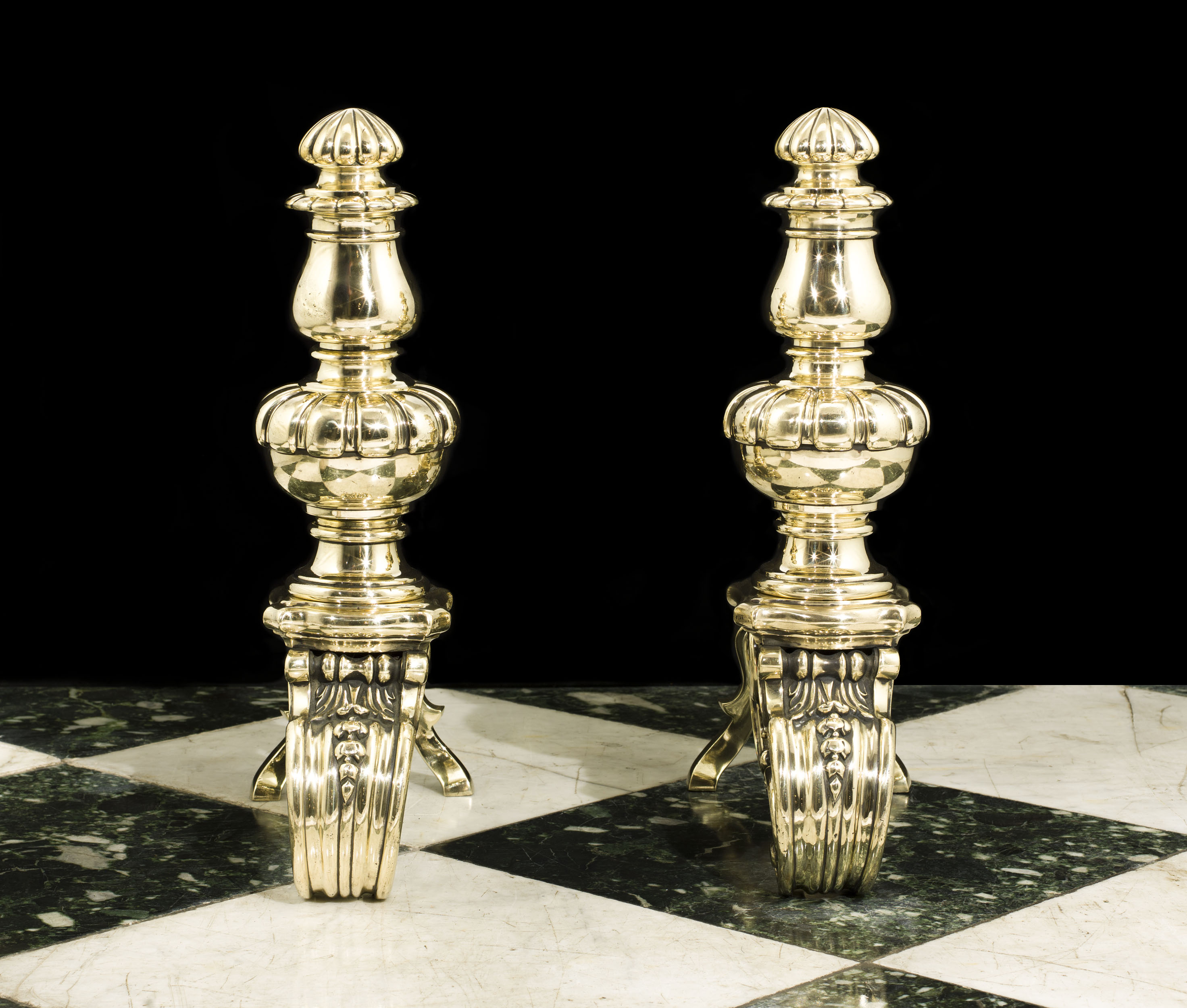 A Pair of Baroque Style Brass Chenets