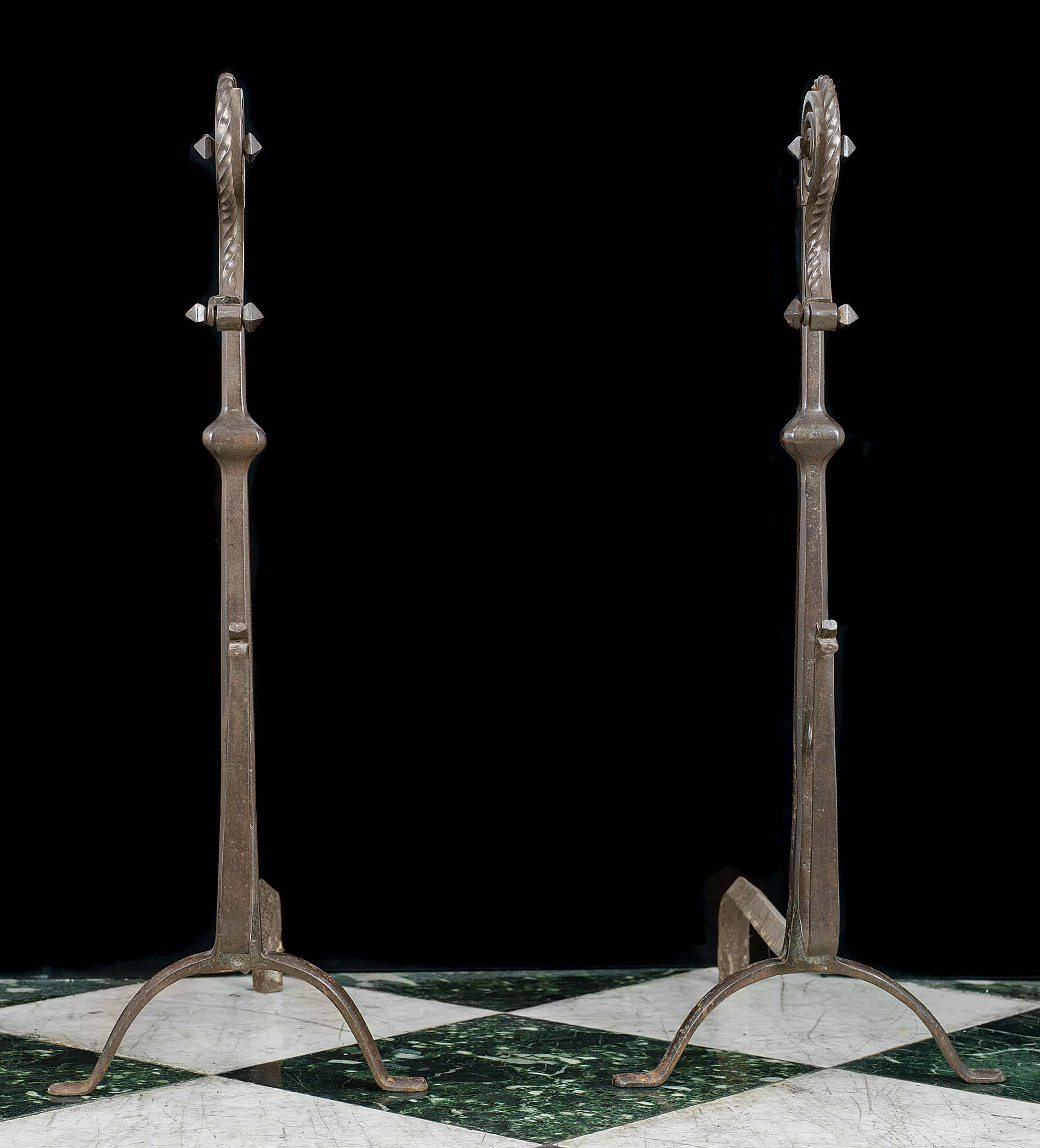 A Pair of Tall Jacobean Style Andirons