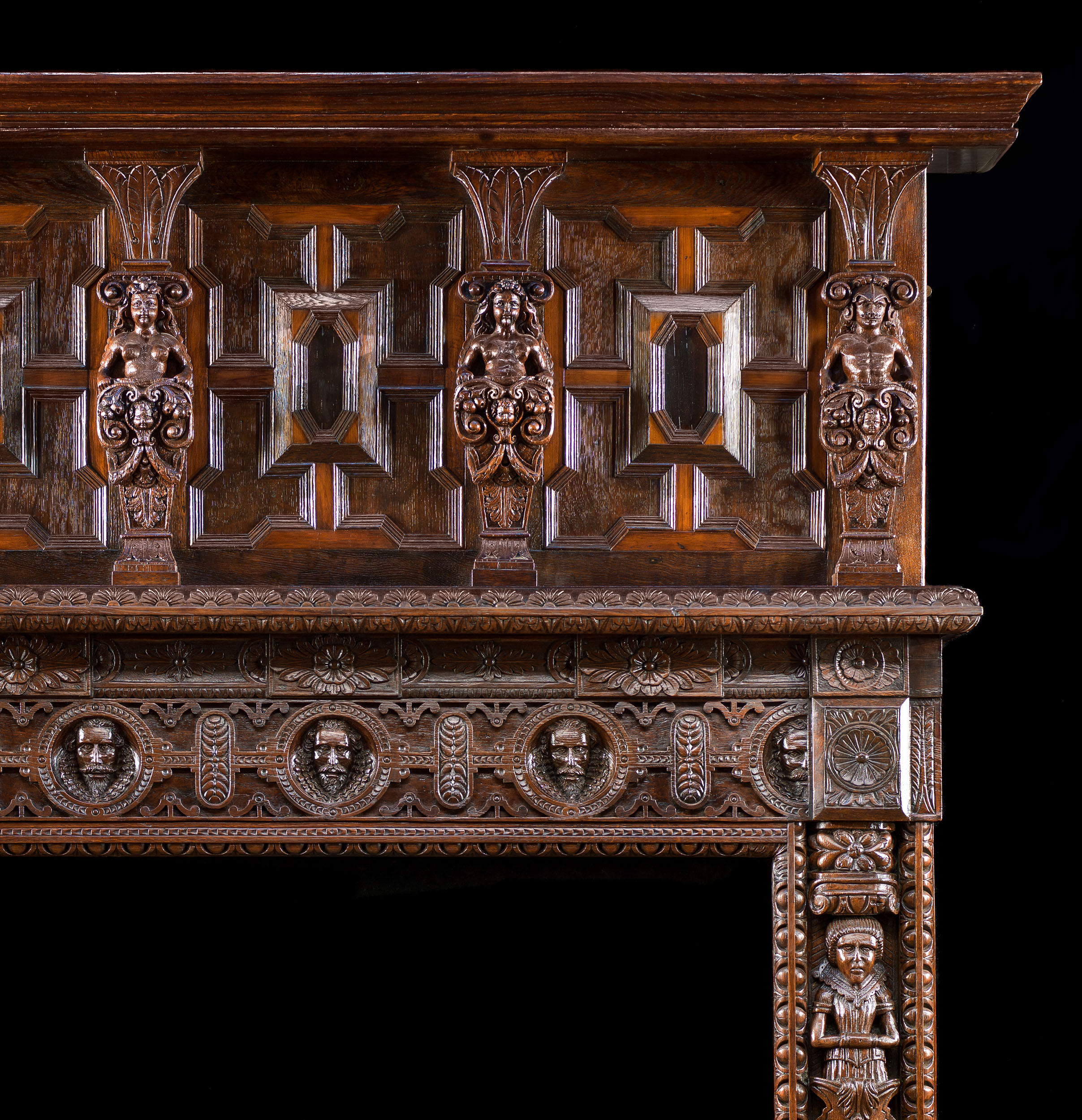 A Tudor Style Caryatid Antique Oak Fireplace