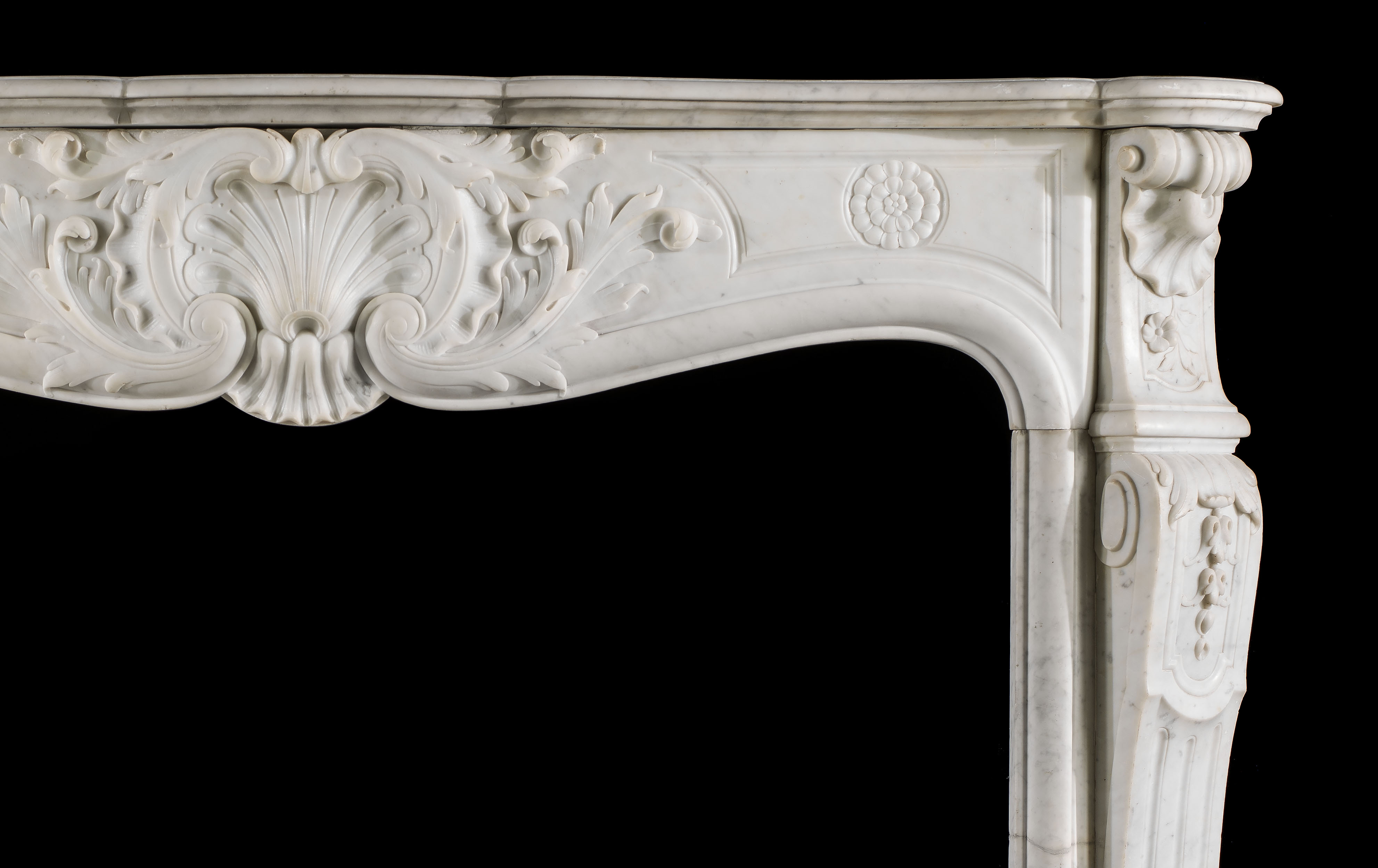 A Carrara Marble Louis XV Fireplace Mantel 