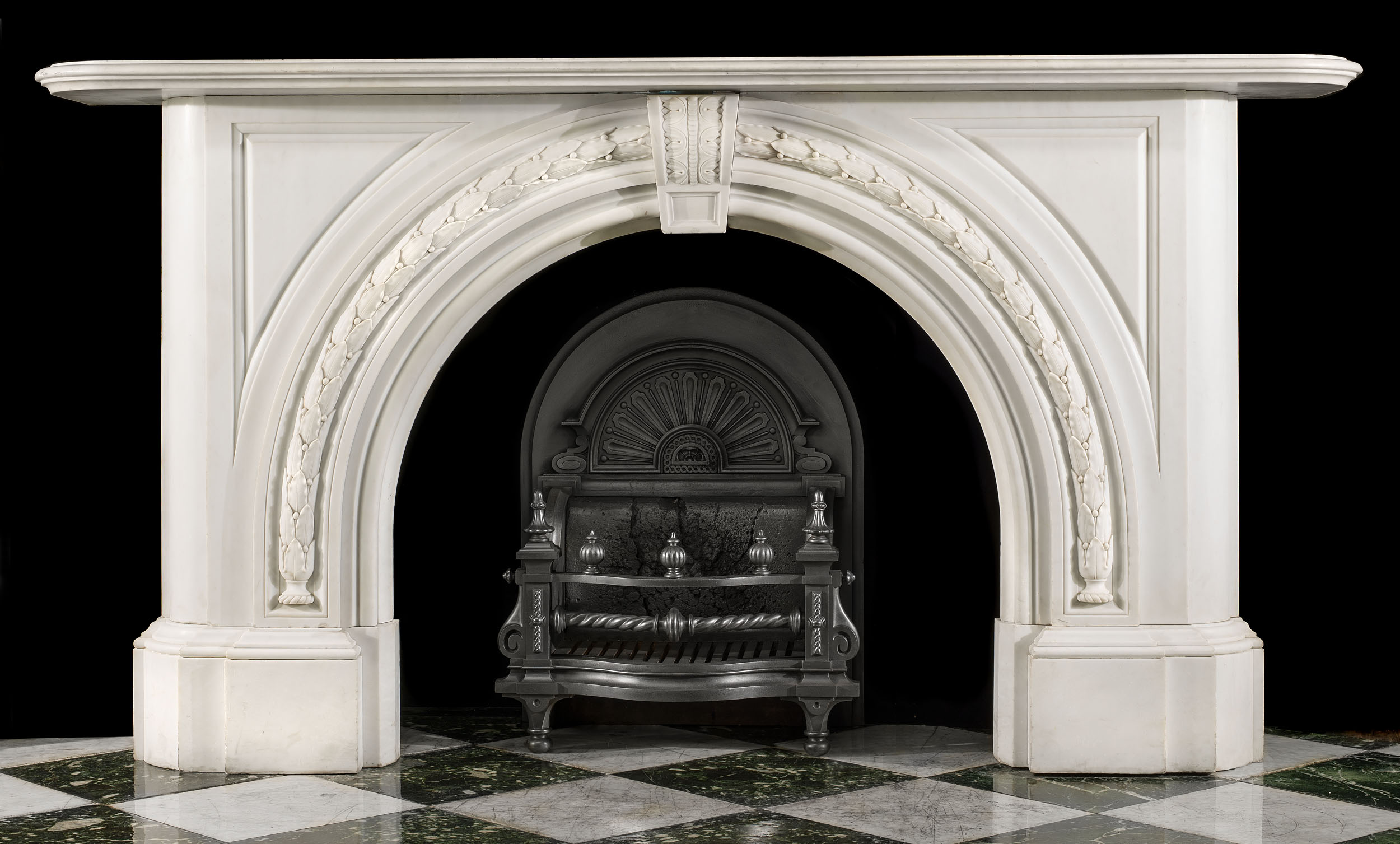  A Large Victorian Arched Marble Fireplace