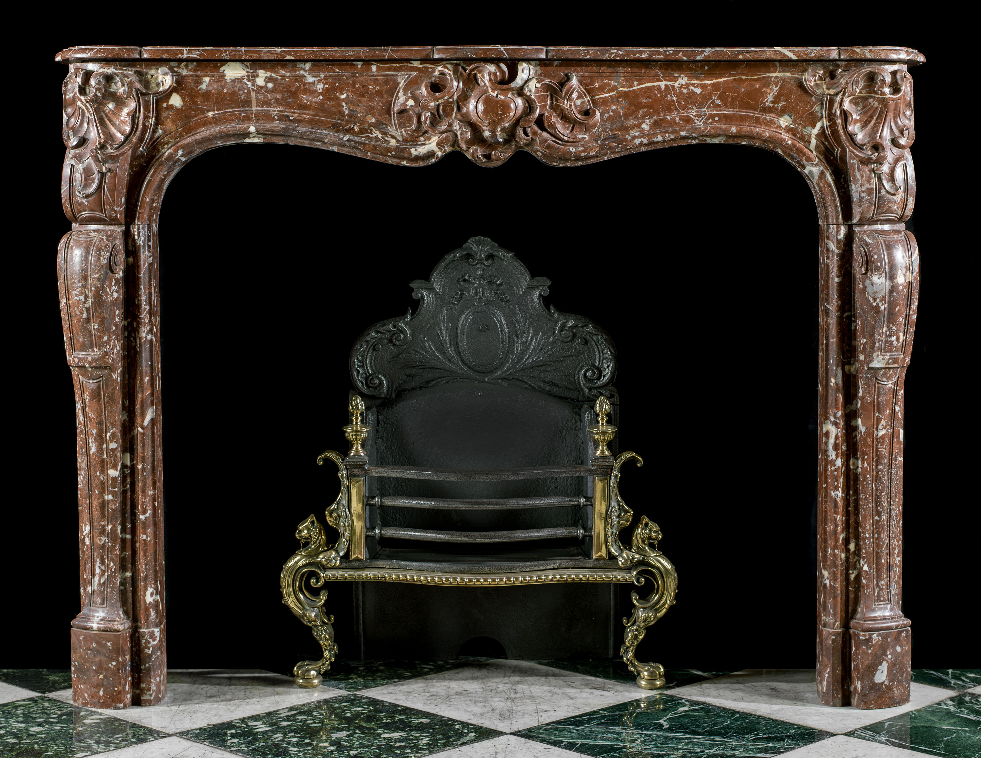  An antique French Rouge Royale marble chimneypiece   
