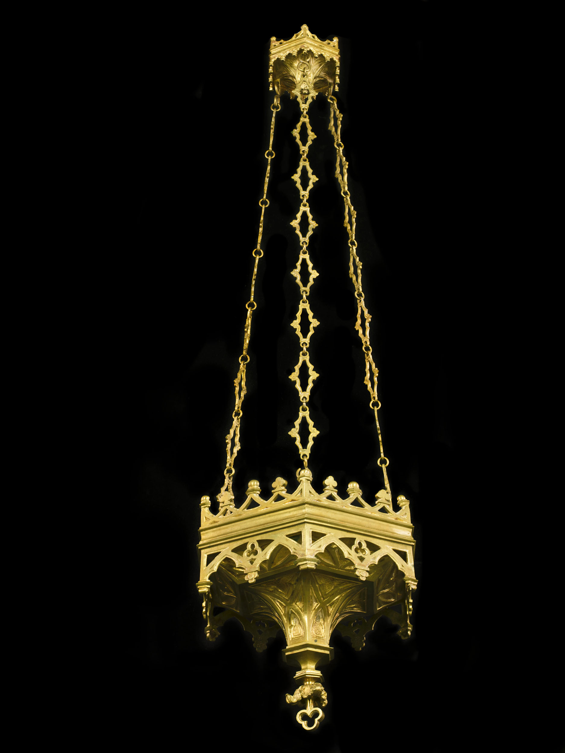 A Gothic Style Gilt Brass Chandelier