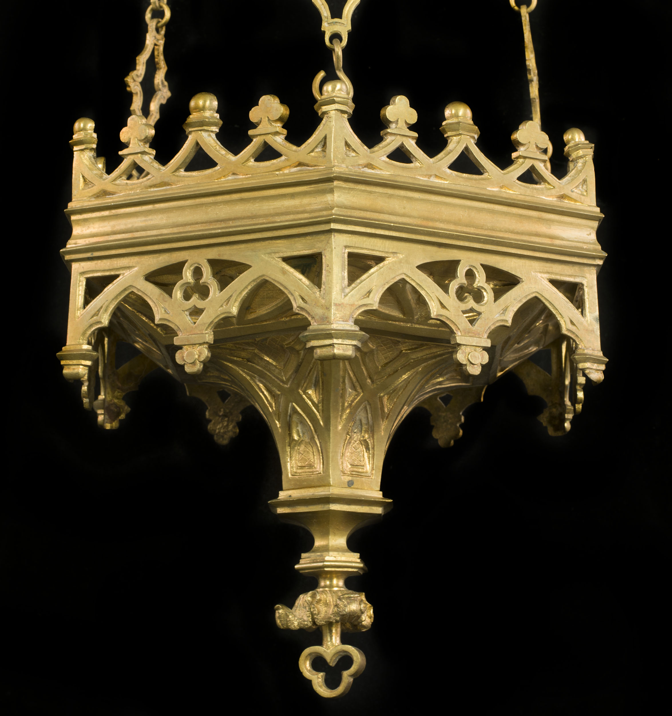 A Gothic Style Gilt Brass Chandelier