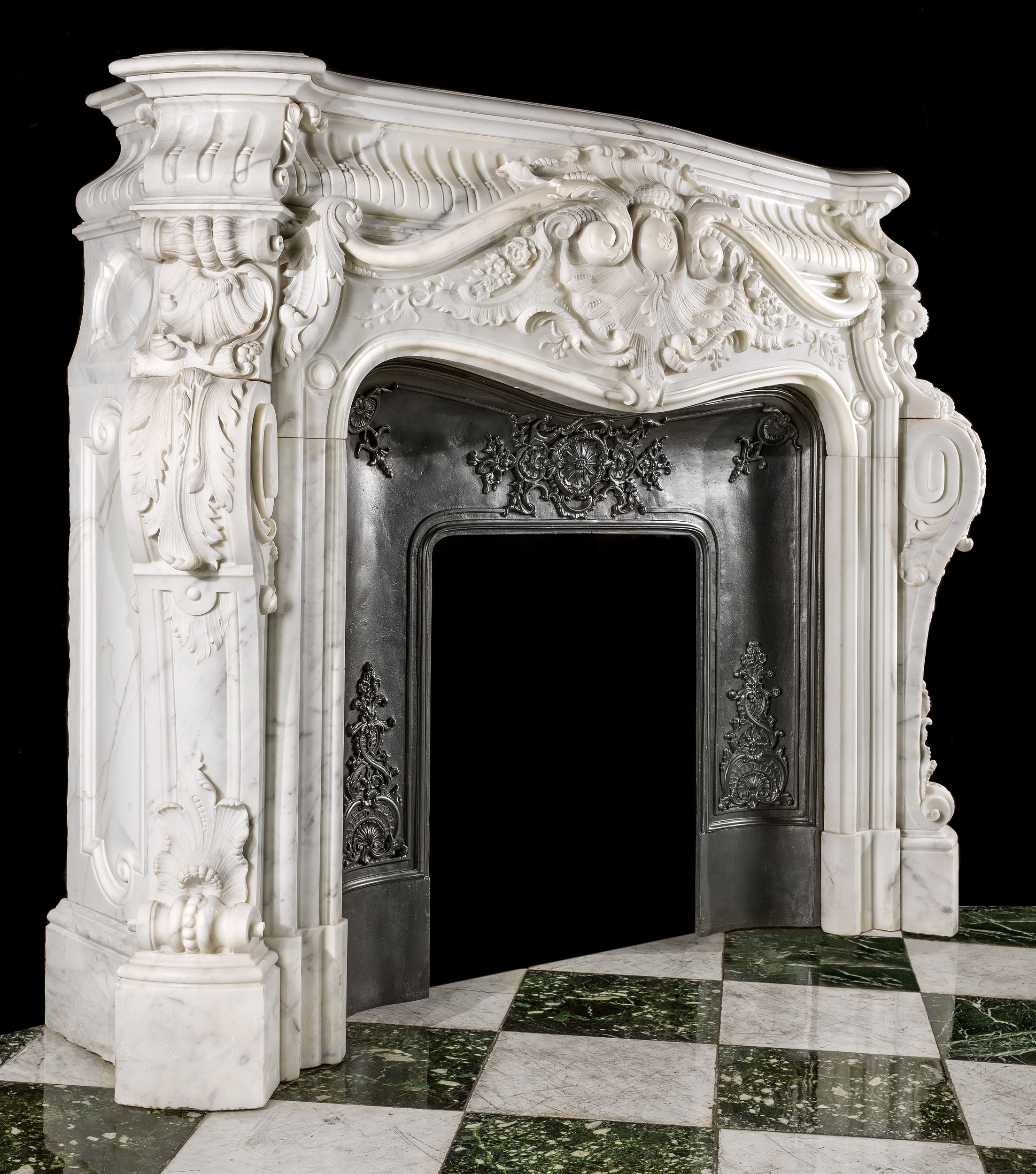 A Large Rococo Baroque Marble Fireplace