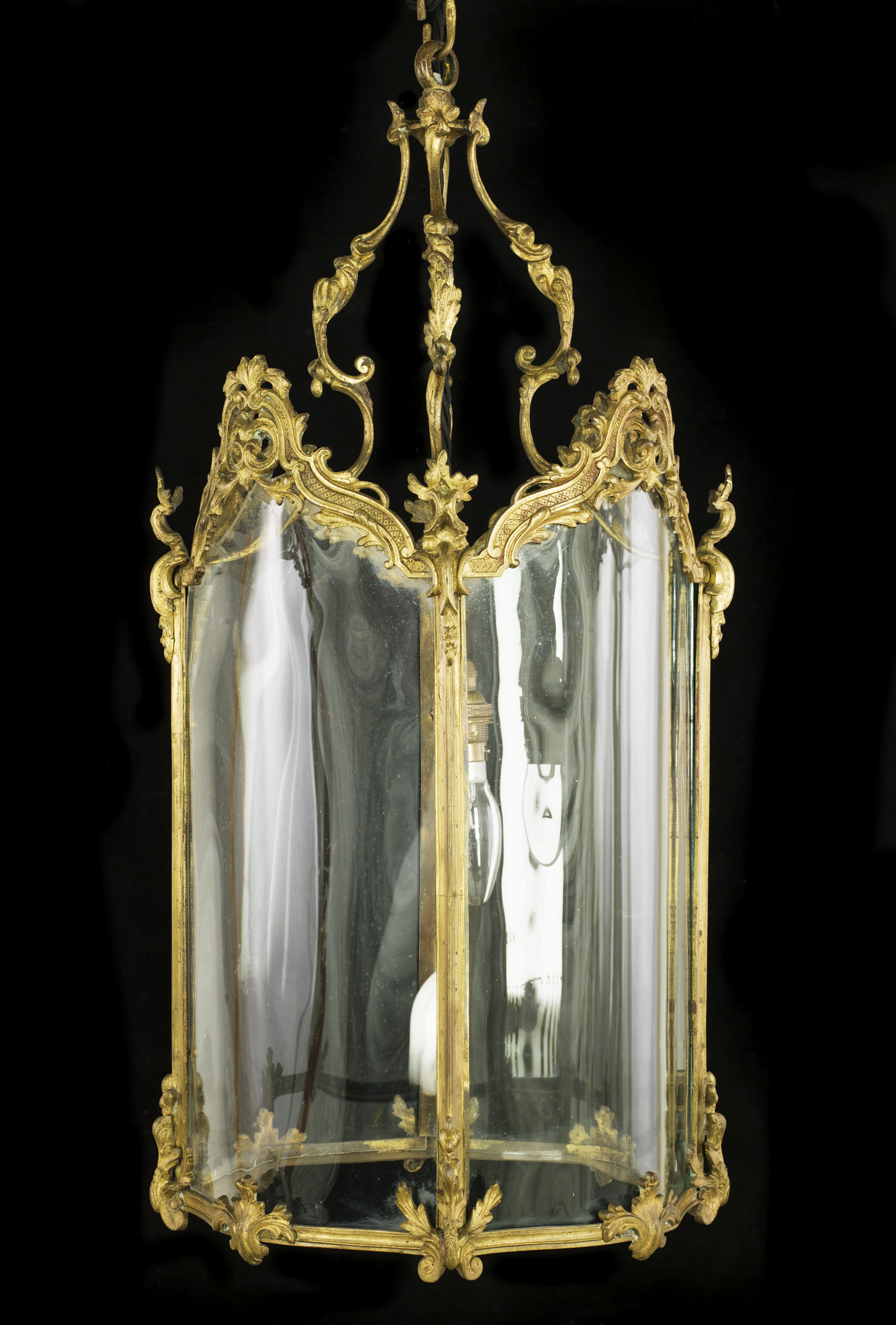 A Large Rococo Style Gilt Metal Hall Lantern