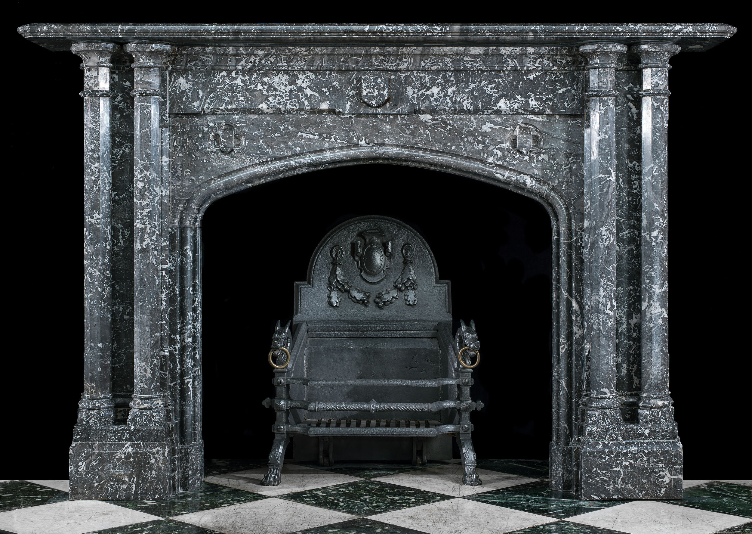 A Gothic Revival Antique Marble Fireplace