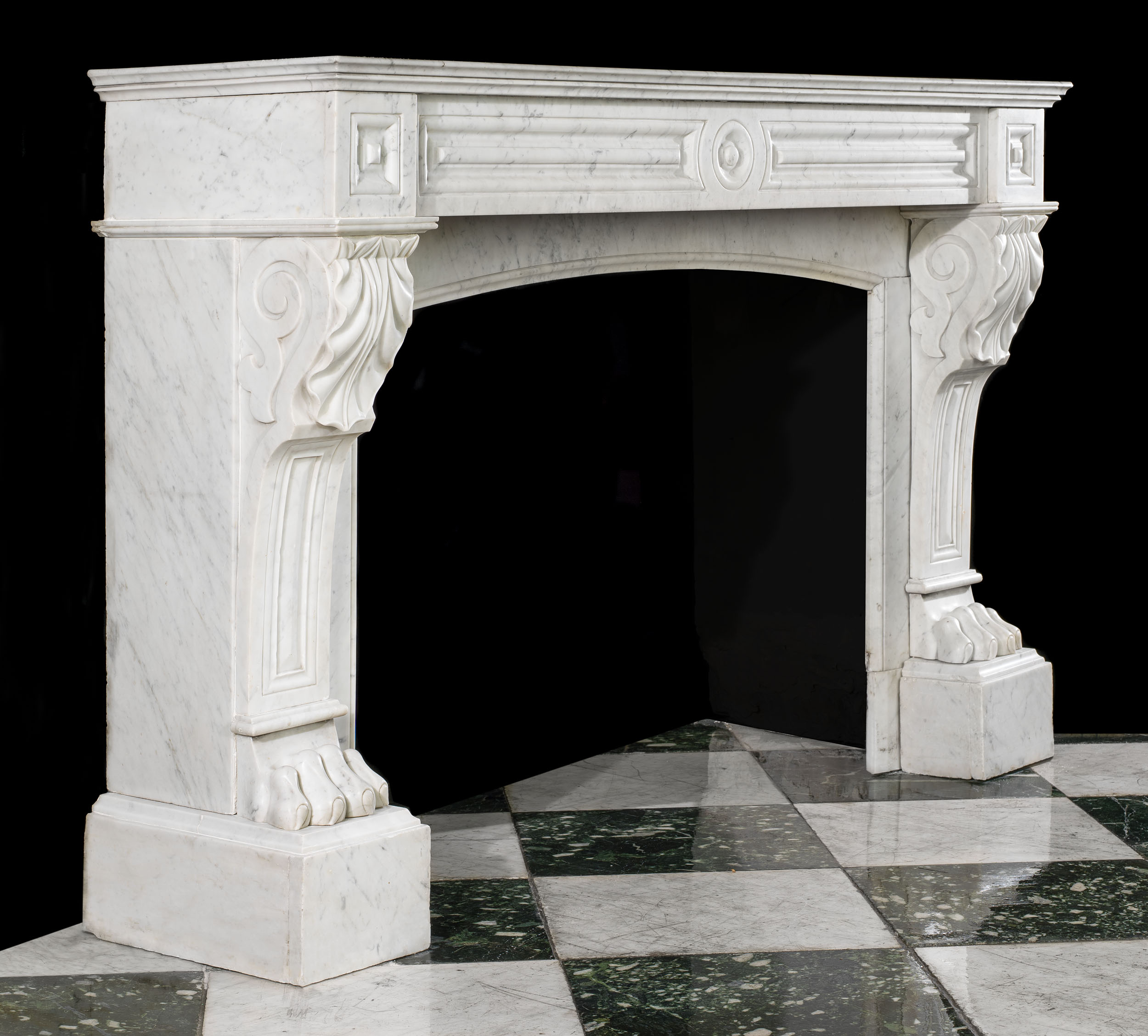 A Louis XVI French Carrara Marble Fireplace