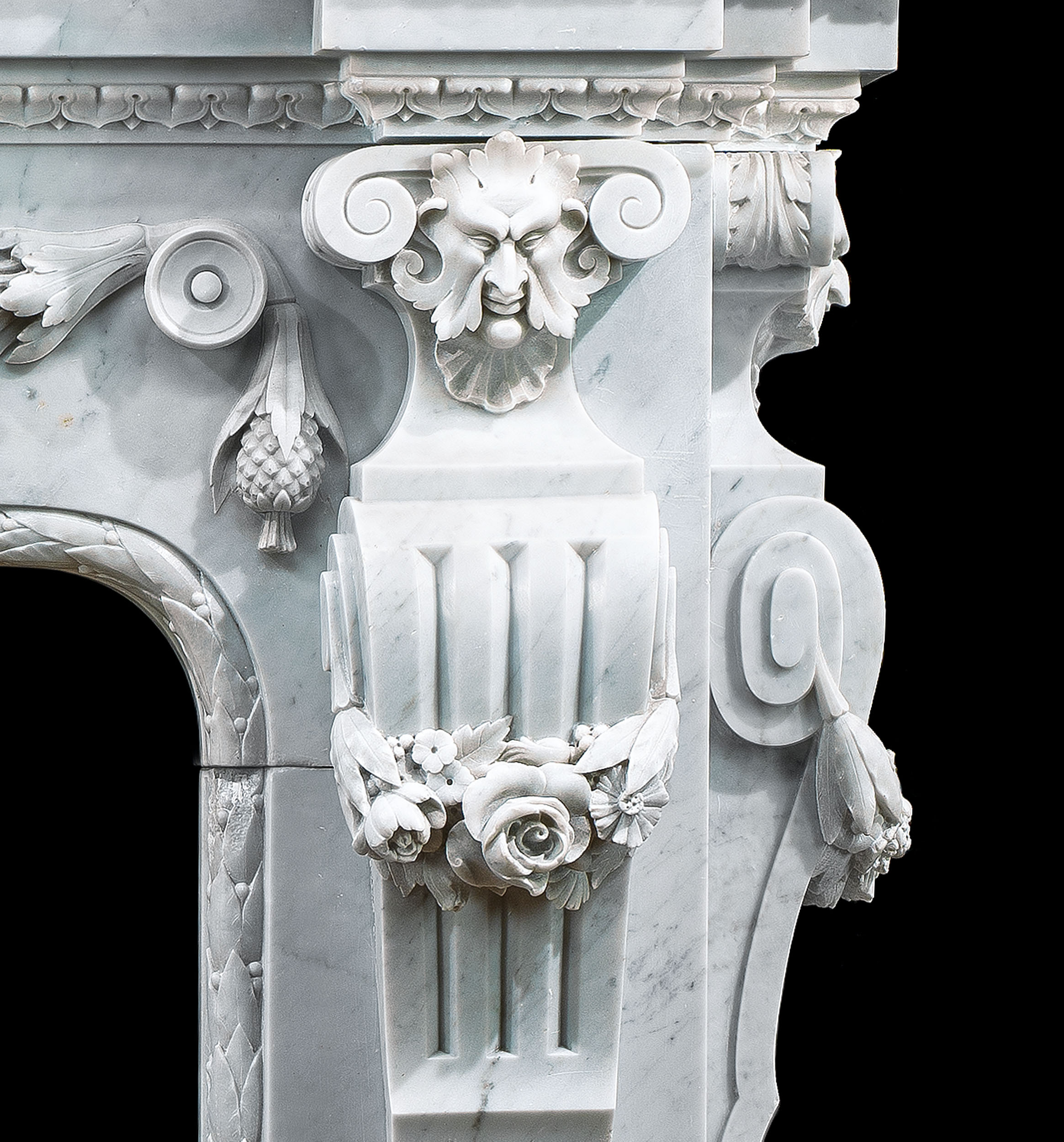Grand French Baroque Style Marble Fireplace