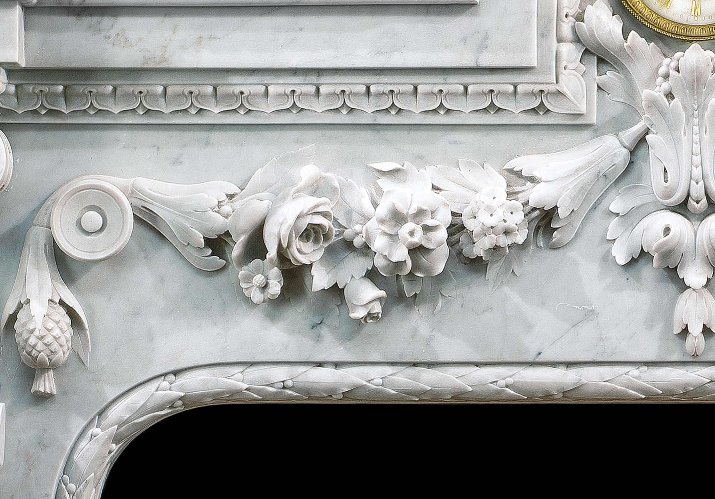 Grand French Baroque Style Marble Fireplace