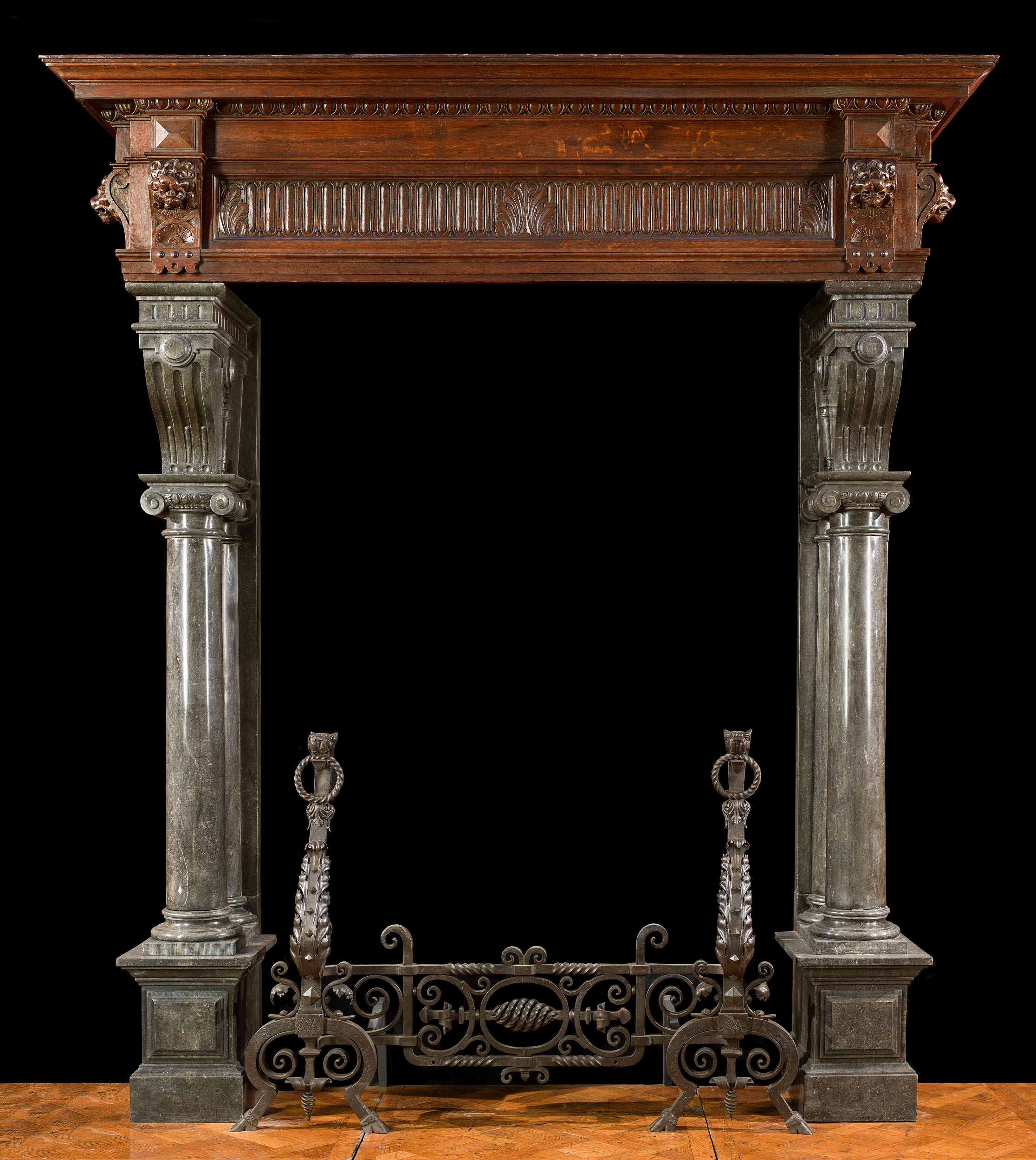A Belgian Stone & Wood Antique Fireplace