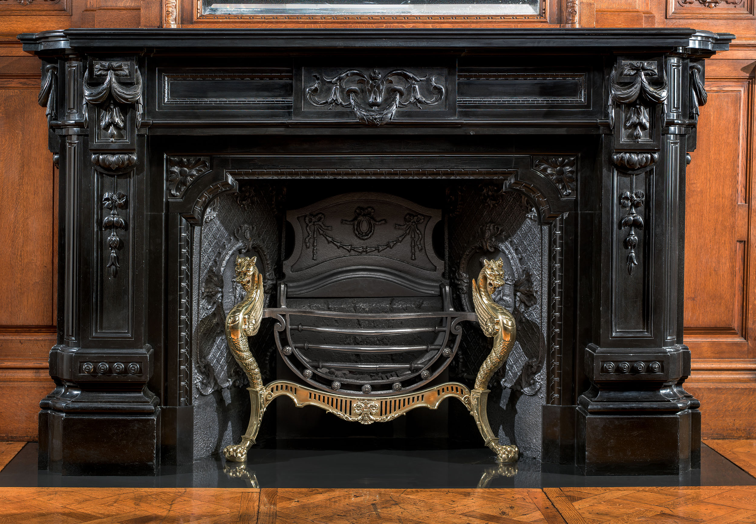 An French Oak Panelled Room & Chimneypiece
