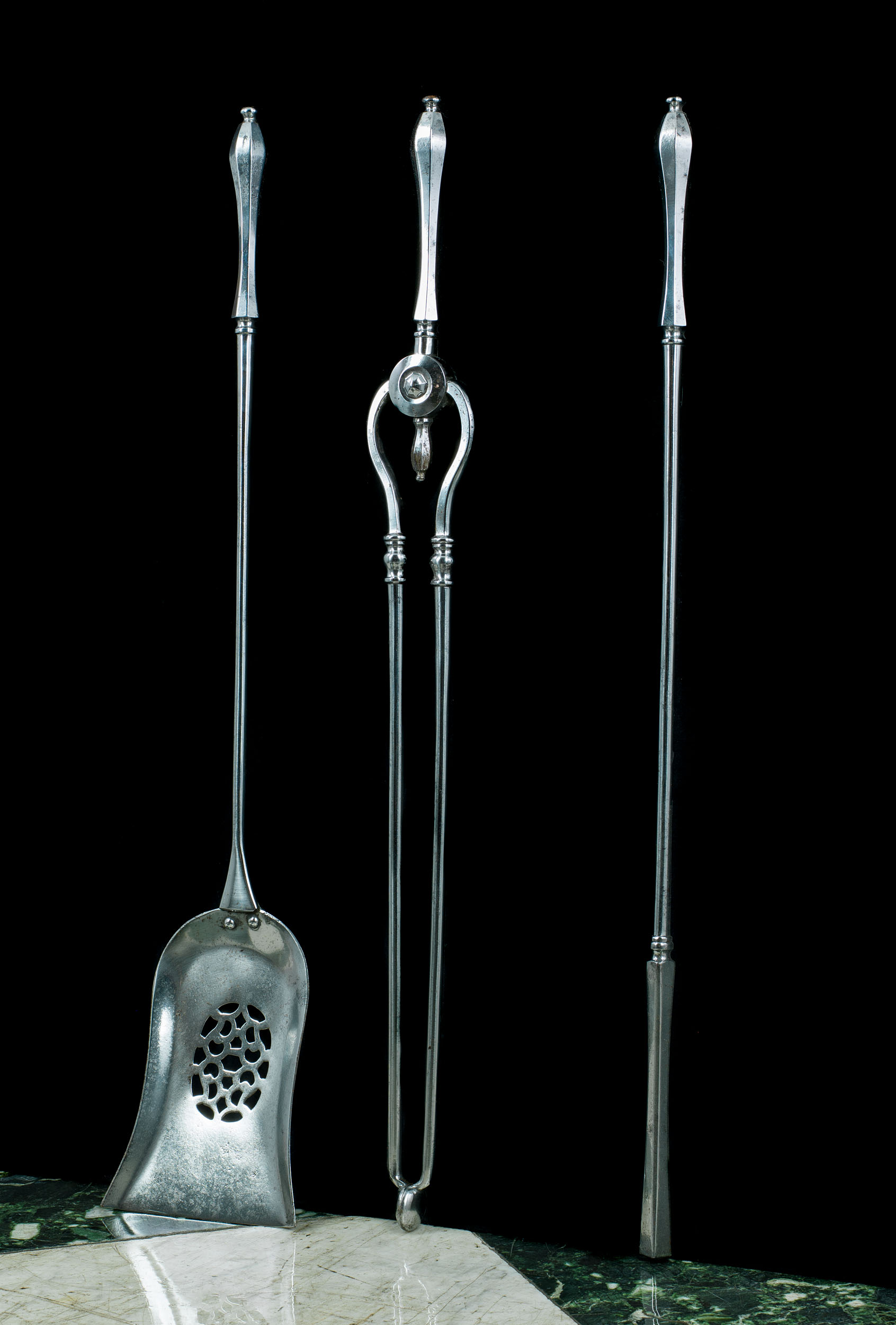 A Georgian Set of Three Steel Fire Tools
