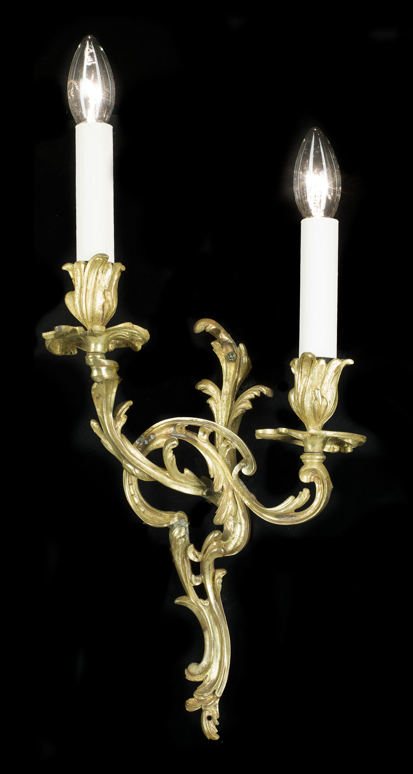 A Rococo Revival Pair of Brass Wall Lights